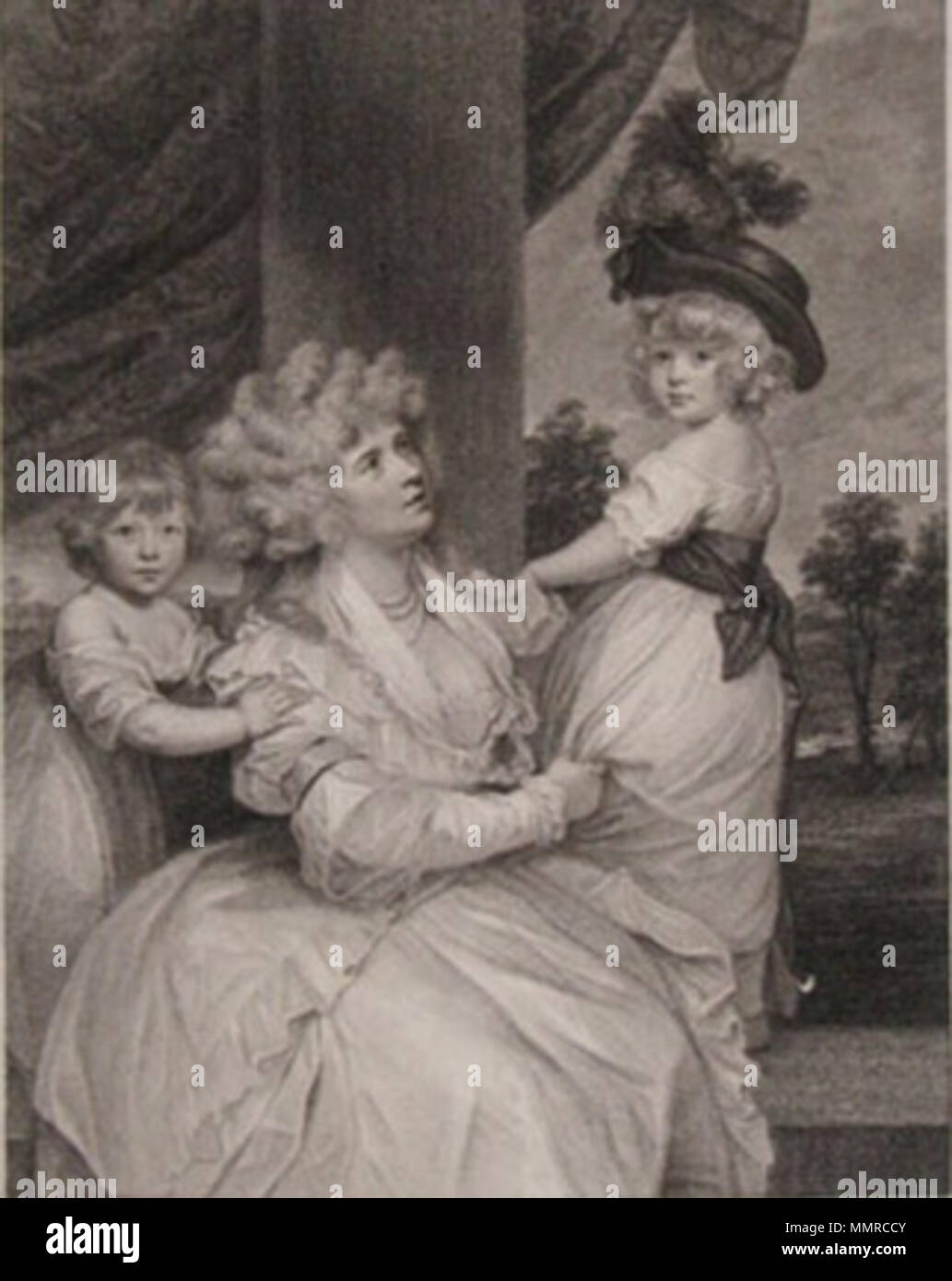 Jane, contessa di Harrington, con i suoi figli Signore Petersham e l'on. Lincoln Stanhope. incisione: 1789; lavoro originale: 1782-1783. Bartolozzi dopo Reynolds - Jane, contessa di Harrington, con i suoi figli Foto Stock