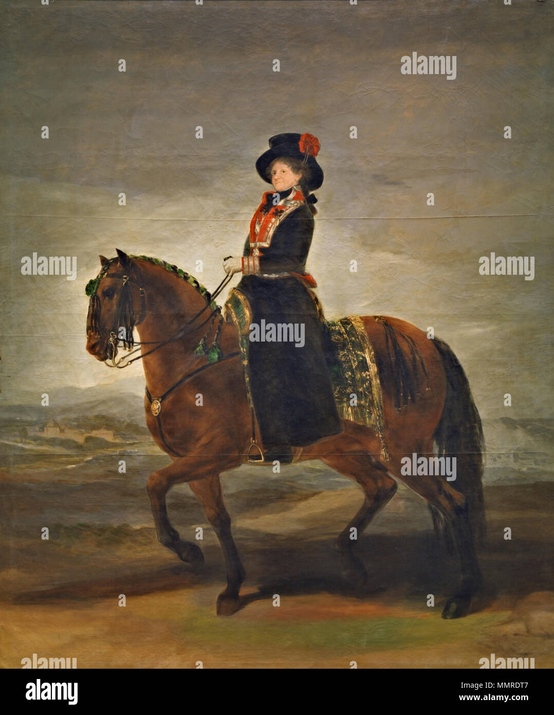 Spagnolo: La reina María Luisa un caballo Ritratto equestre di Maria Luisa di Parma. 1799. Maria Luisa de Parma un caballo Foto Stock