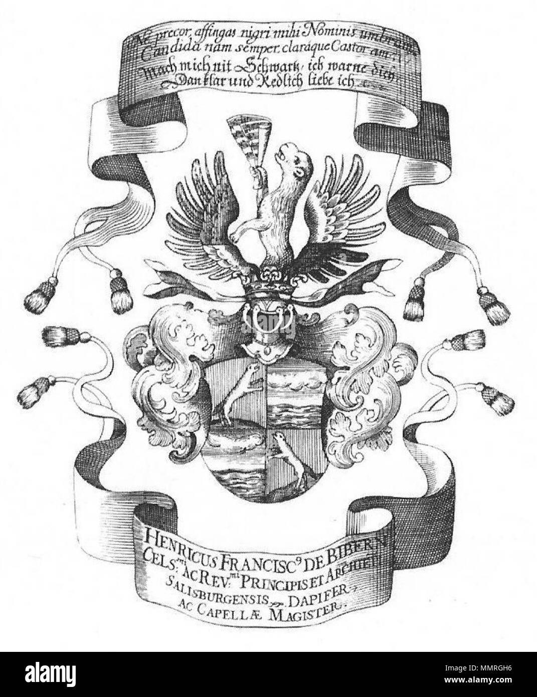 . Français : Armoiries de HIF Biber, lors de son anoblissement le 3 novembre 1692 par Léopold Ier du Saint-Empire . 1 gennaio 1692. inconnu, c.1692 Biber-armoiries Foto Stock