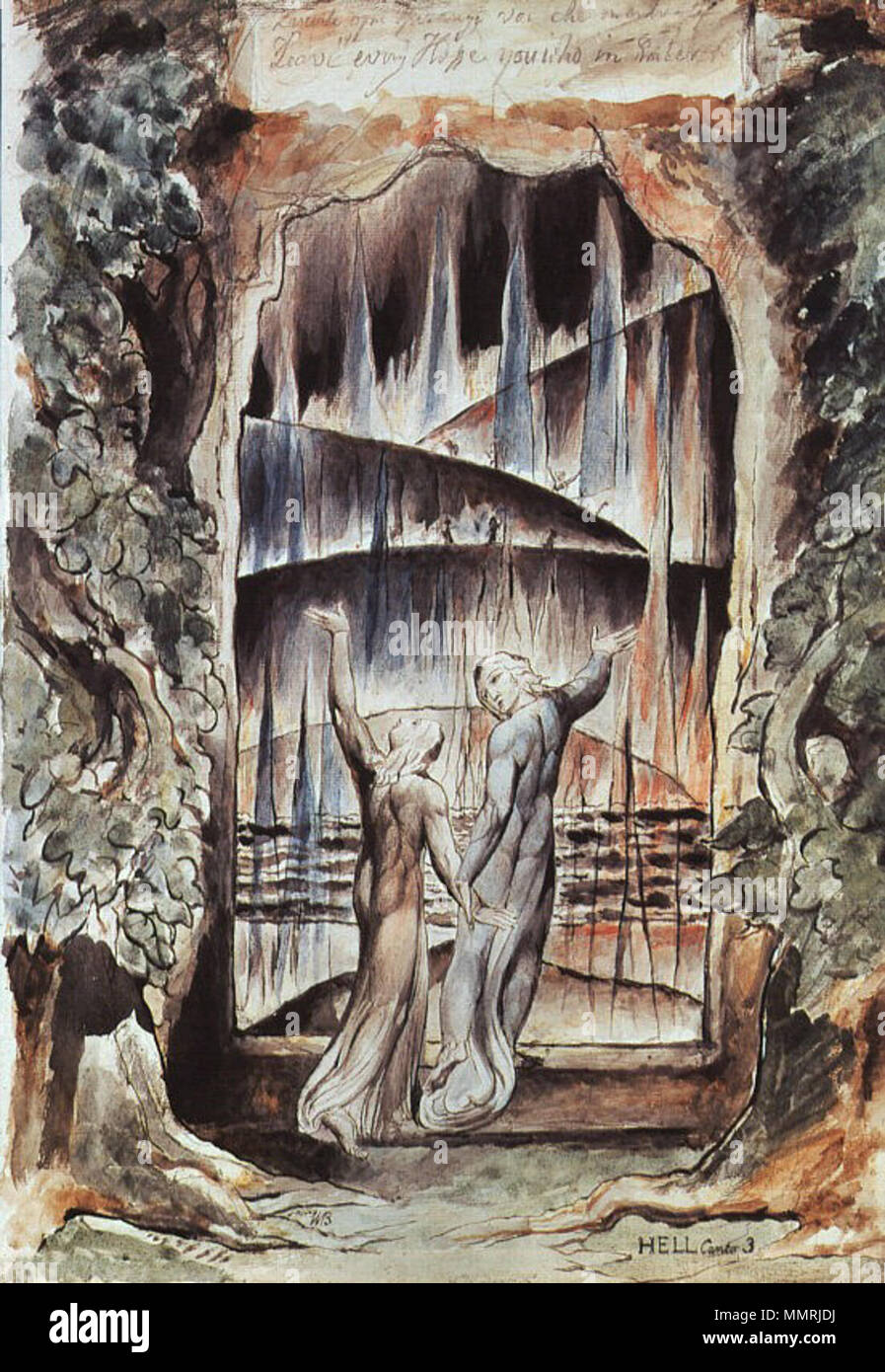 Português: Dante e Virgílio nos portões do Inferno di William Blake (1757-1827) nomi alternativi W. Blake; Uil'iam Bleik Descrizione British pittore, poeta, scrittore, teologo, collezionista e incisore, Data di nascita e morte 28 novembre 1757 12 agosto 1827 Luogo di nascita e morte Broadwick Street Charing Cross sede di lavoro London Authority control : Q41513 VIAF:?ISNI 54144439:?0000 0001 2096 135X ULAN:?500012489 LCCN:?n78095331 NLA:?35019221 WorldCat Blake01 Foto Stock