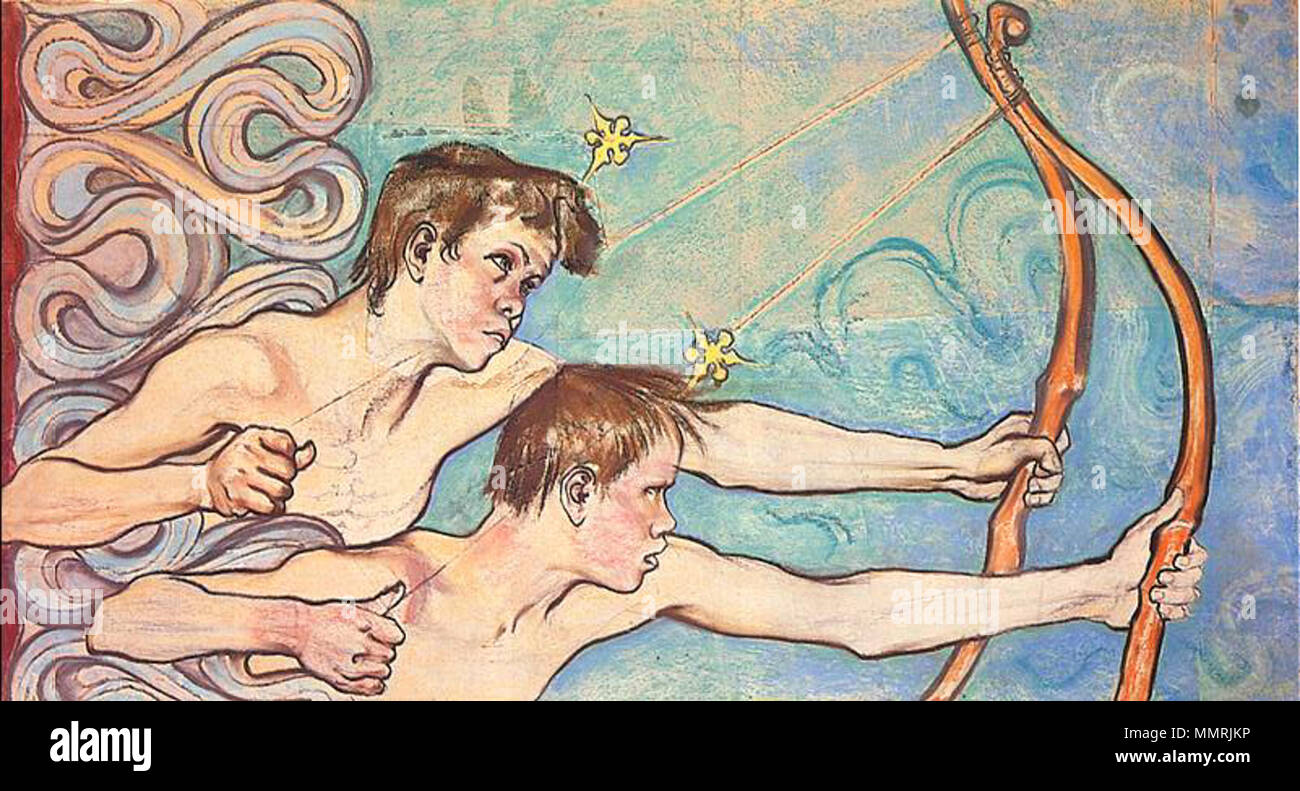 Inglese: "Gemini" costellazione (chiesa francescana policromia design). Polski: Konstelacja gwiezdna 'Bli?ni?ta' (Karton fare polichromii ko?cio?a oo. Franciszkanów). 1896. Bliznieta Foto Stock