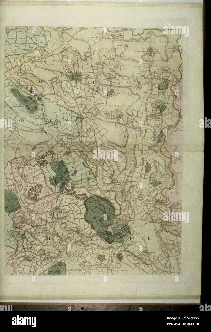 . Wootton centinaia di Woodstock e Blenheim Park. La vecchia strada da Londra, via Islip, si unisce alla strada nuova, via Oxford, al di sopra di Kiddington una mappa della contea di Oxford. 1797. Davis, Richard di Lewknor, 1750-1814 [cartografo] Bodleian biblioteche, una mappa della contea di Oxford 4 Foto Stock