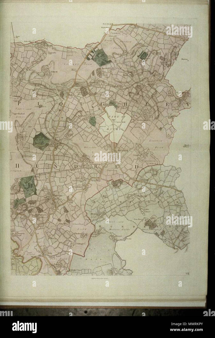 . Plowley centinaia di disegni e terra unenclosed; una zona bianca al centro è contrassegnato "Parte di Bucks."; Bicester town. Una mappa della contea di Oxford. 1797. Davis, Richard di Lewknor, 1750-1814 [cartografo] Bodleian biblioteche, una mappa della contea di Oxford 5 Foto Stock
