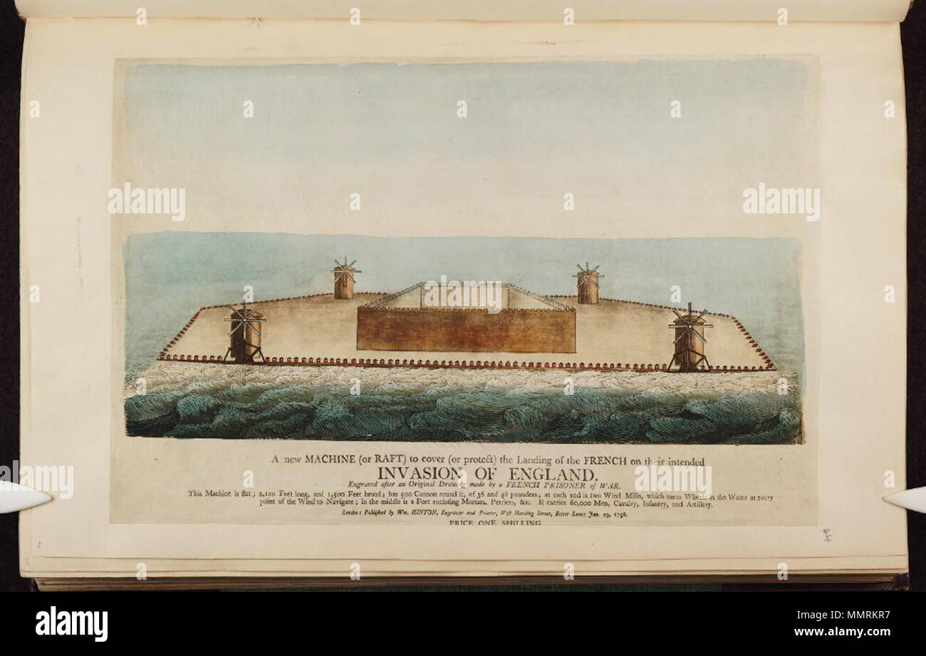 . Raffigurazione di artigianato francese per la proposta di invasione dell'Inghilterra. (Politico britannico cartoon); la vista della zattera vuota.; non nel British Museum Collection una nuova macchina (o zattera) al coperchio (o proteggere) lo sbarco dei francesi sul loro destinato invasione dell'Inghilterra. Il 29 gennaio 1798. Librerie di Bodleian, una nuova macchina (o zattera) al coperchio (o proteggere) lo sbarco dei francesi sul loro destinato invasione dell'Inghilterra Foto Stock