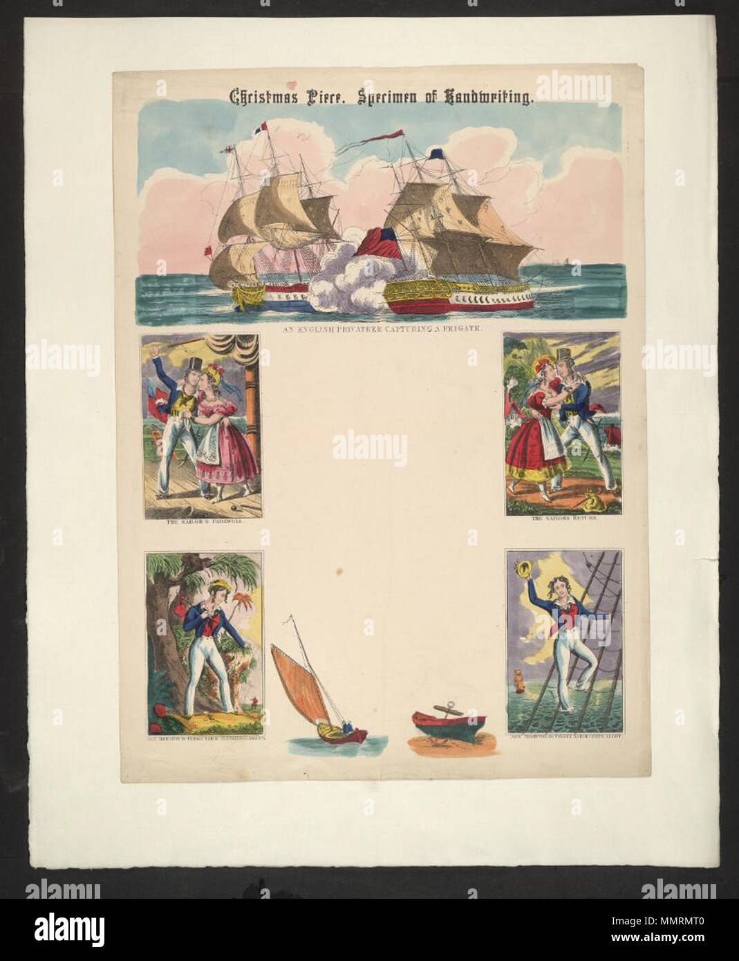. La scrittura di blank intitolata Natale pezzo. Modello di scrittura a mano; inglese corsaro catturare una fregata; Sailor's addio; Sailor's ritorno; Ann Thornton la femmina marinaio viaggia in America; Ann Thornton il marinaio femmina andando aloft; Natale pezzo. Modello di scrittura a mano pezzo di Natale. Campione di scrittura. [S-a-]. Librerie di Bodleian, pezzo di Natale. Modello di scrittura a mano Foto Stock