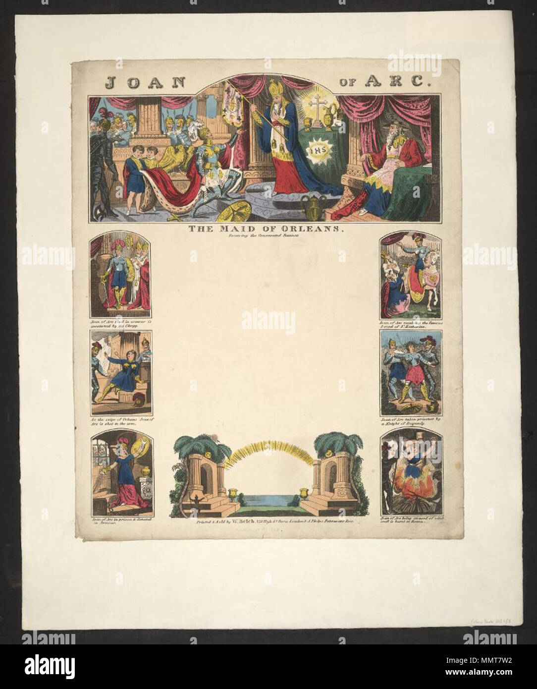 . Inglese: Scritto blank intitolata Giovanna d Arco; annotazione a matita sul monte: 'watermark? 1828"; la cameriera di Orleans, ricevendo il banner consacrata; Giovanna d Arco rivestiti in armatura è interrogato dal clero; Giovanna d Arco ricevendo la famosa spada di San Katharine; all'assedio di Orleans Giovanna d Arco è girato nel braccio; Giovanna d Arco preso prigioniero da un cavaliere di Bugudny [sic]; Giovanna d Arco in prigione & rilevato in armatura; Giovanna d Arco essendo accusati di stregoneria è bruciato a Rouen; Inghilterra. Abercrombie, Wellington, Nelson, Howe, Wolfe; Giovanna d Arco Giovanna d'arco. 1828. Librerie di Bodleian, Giovanna d'arco Foto Stock