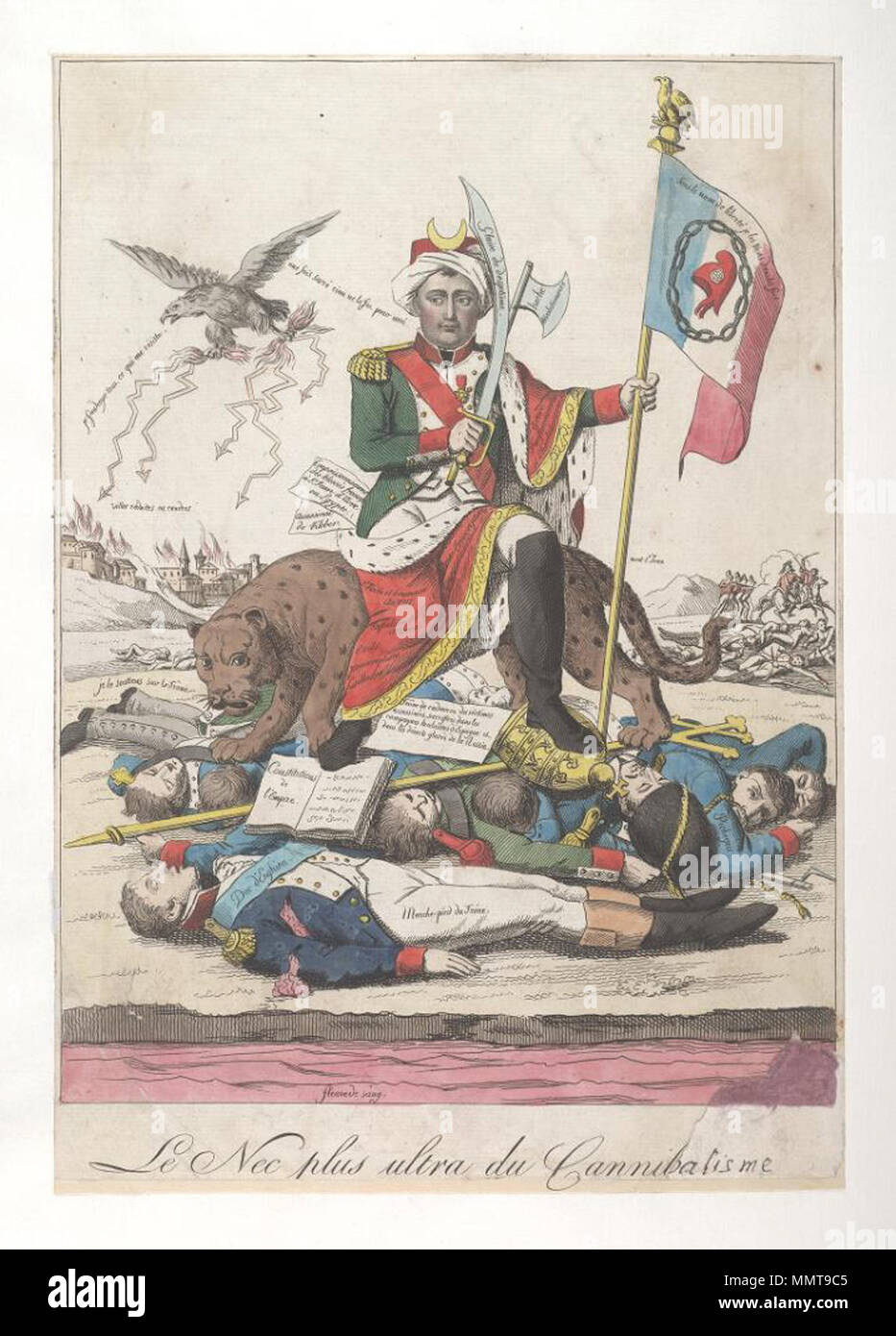 . Politica francese; cartoon strappato in angolo inferiore destro; parte del titolo fornito Français : Le nec plus ultra du cannibalisme . 1815. Librerie di Bodleian, Le nec plus ultra du cannibalisme Foto Stock