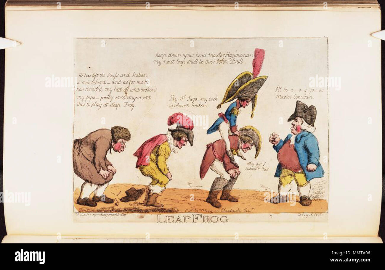 . La satira sul timore di invasione francese, 1794-1805. (Politico britannico cartoon) rana Leap. [1807]-01-01. Librerie di Bodleian, Leap frog Foto Stock