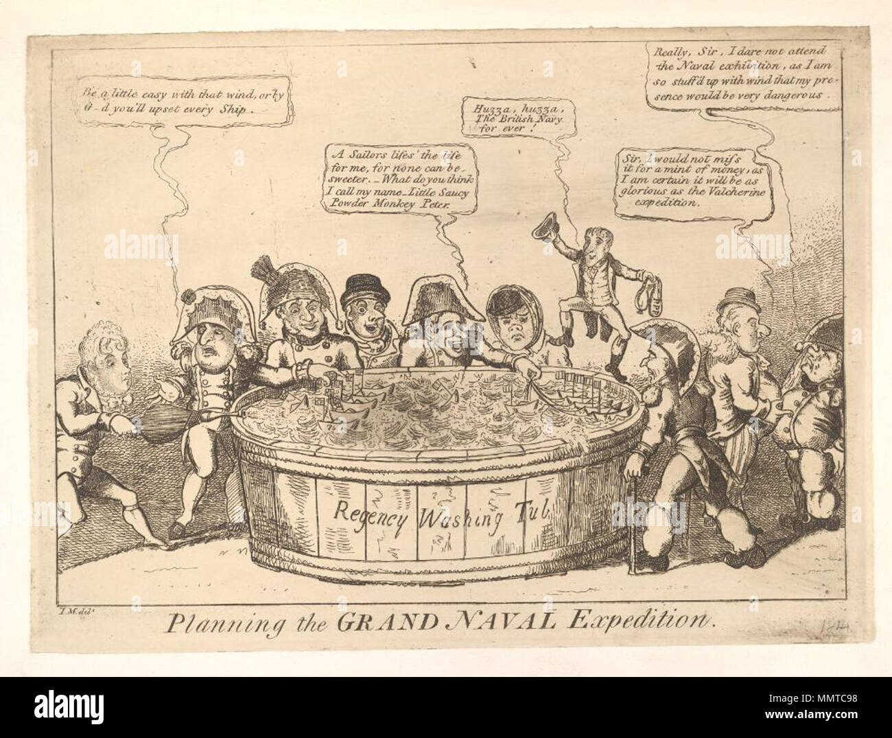 . Politico britannico pianificazione cartoon grand spedizione navale.. Agosto 1814. Librerie di Bodleian, pianificazione del grand spedizione navale Foto Stock