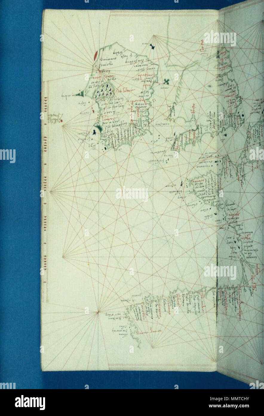 . Illuminato veneziano portolan codex. Uno dei sette aperture di questo grafico che se fossero uniti, misura 860 x 460 mm [Portolan codex. Golfo di Biscaglia; il canale inglese; St George's canale; il canale di Bristol]. 1400. Librerie di Bodleian, Portolan codex golfo di Guascogna il canale inglese St George's Canale Il canale di Bristol Foto Stock