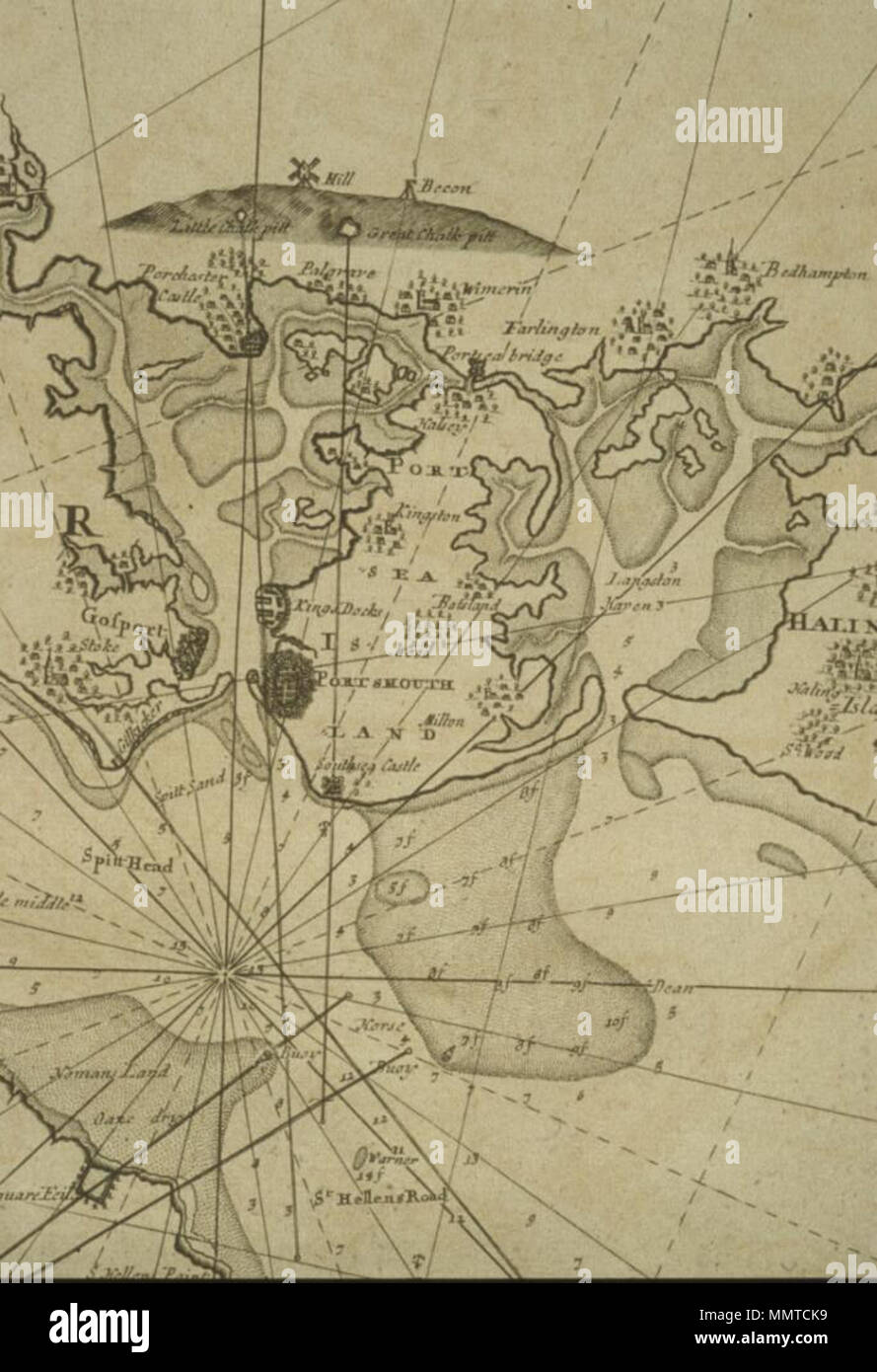 . Dettaglio della zona di Portsmouth [Portsmouth e Il Solent]. 1693. Librerie di Bodleian, Portsmouth e Il Solent Foto Stock