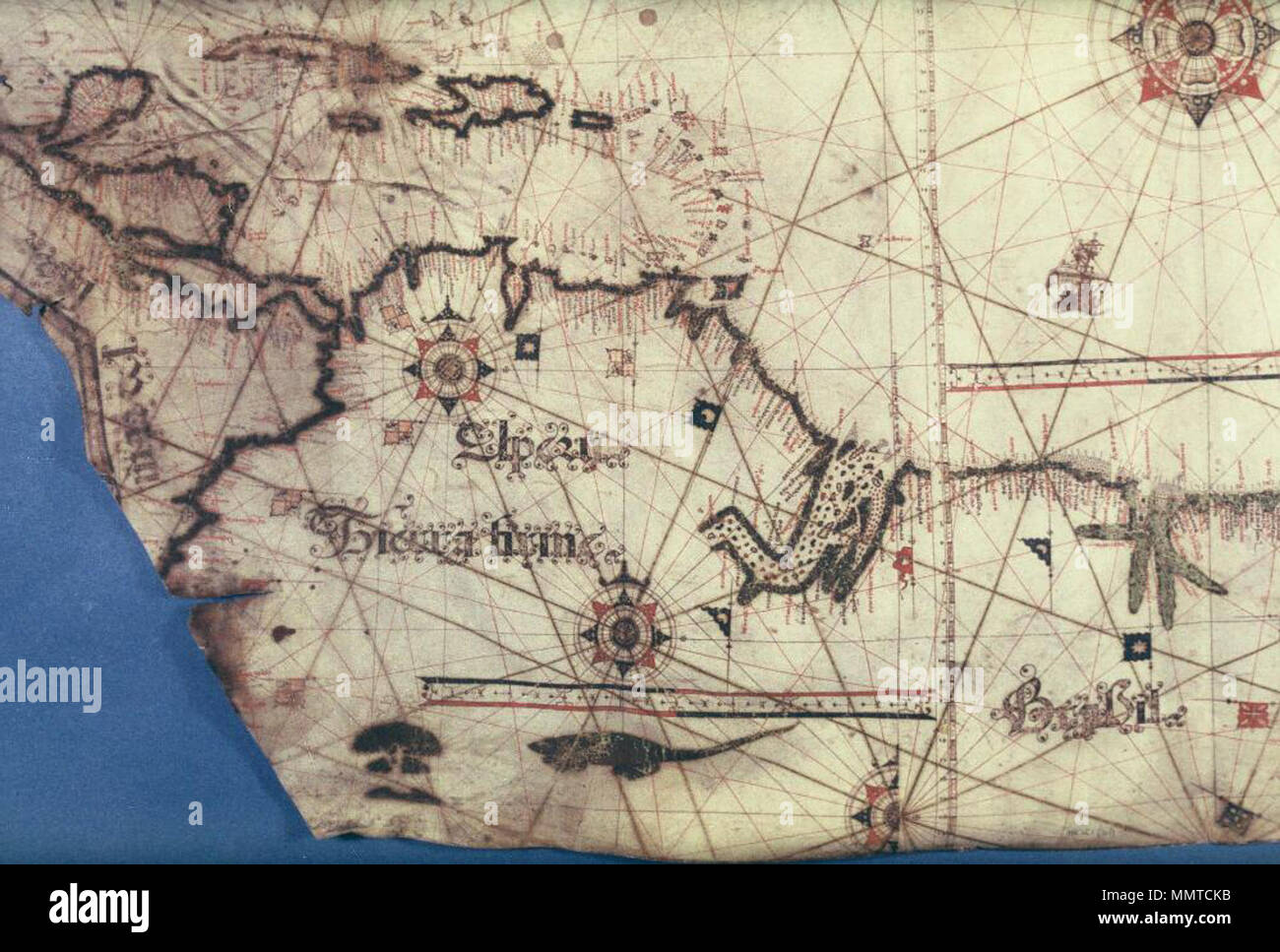 . Inferiore sinistra trimestre mostra centrale e parte del Sud America e la West Indies [Portoghese portolan dell'Atlantico ]. 1550. Questo file è privo di informazioni sull'autore. Librerie di Bodleian, portolan portoghese dell'Atlantico 10 Foto Stock