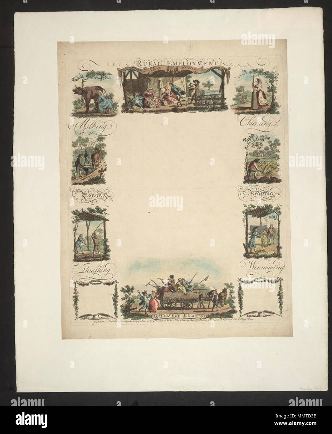 . La scrittura di vuoto dal titolo occupazione rurale; tosatura delle pecore; mungitura; aratura; Thrashing; zangolatura; raccogliendo; vagliando; Harvest home; occupazione rurale dell'occupazione nelle zone rurali. [S-a-]. Kendray, J. [autore] Librerie Bodleian, occupazione rurale Foto Stock