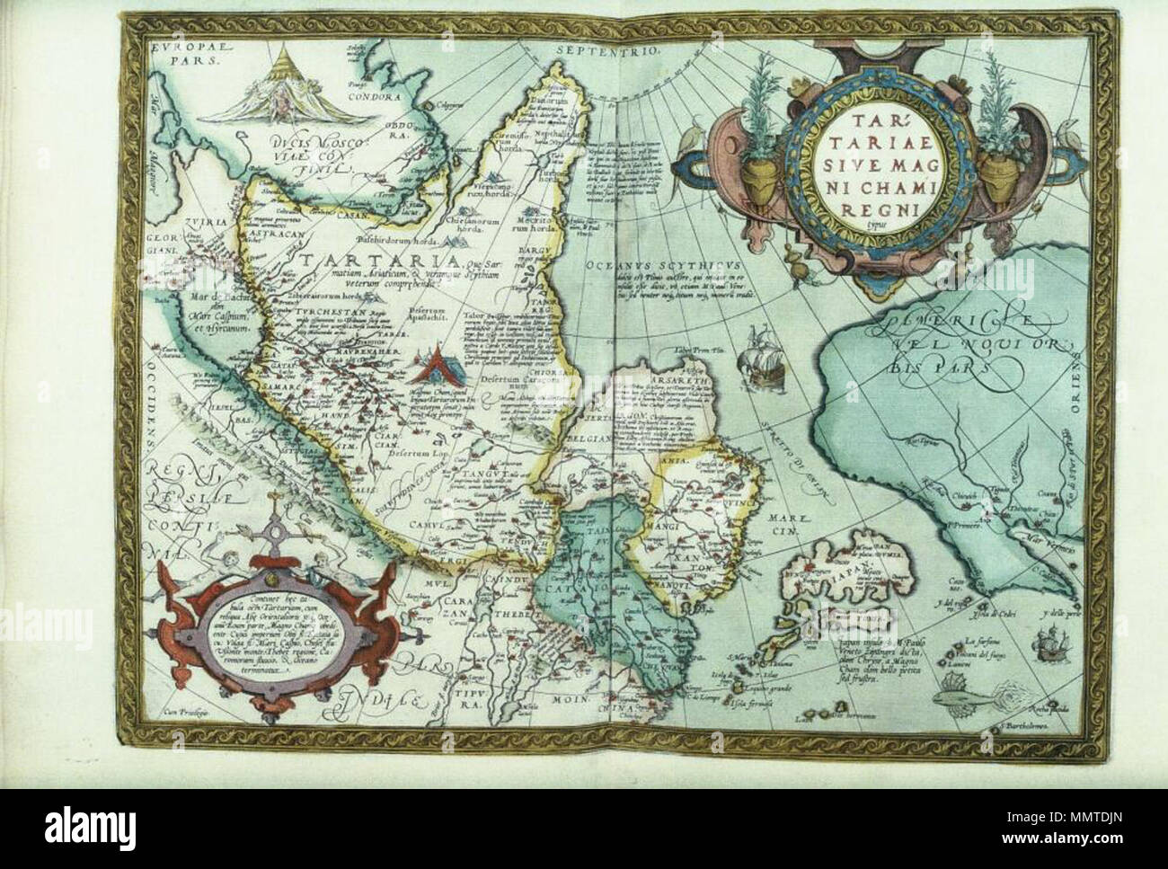 . Da Ortelius" 8 foglio di mappa di Asia, 1567 in Abraham Ortelius, Theatrum Orbis Terrarum, edizione in lingua inglese come il teatro del mondo intero, Londra 1606 Tartaria sive Magni Chami typvs Regni. 1606. Librerie di Bodleian, Tartaria sive Magni Regni Chami typvs Foto Stock