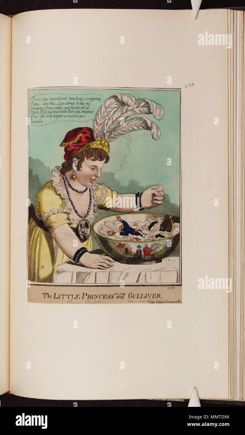 . La satira sul timore di invasione francese, 1794-1805. (Politico britannico cartoon) La piccola principessa e Gulliver. Vide Gulliver's viaggio a Eng [paese]. [1803?]. Librerie di Bodleian, la principessina e Gulliver Gulliver di vide il viaggio in Inghilterra Foto Stock