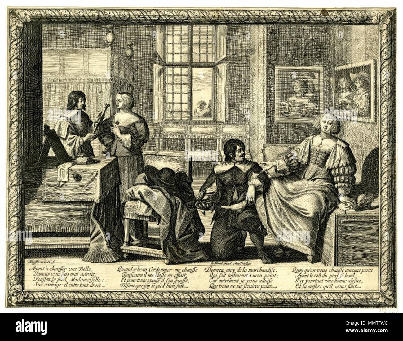 . Inglese: calzolaio. Incisione di Abraham Bosse, xvii secolo. . Circa 1632-35. Abraham Bosse nomi alternativi A. Bosse; [Abraham Bosse]; Bosse Abrah.; Bossee Descrizione incisore francese, incisore, pittore e cassetto Data di nascita e morte tra il 1602 e il 1604 16 Febbraio 1676 / 14 Febbraio 1676 Luogo di nascita e morte Tours Paris Posizione Lavoro Parigi (1620 - 1676) Autorità di controllo : Q326215 VIAF:?ISNI 61542289:?0000 0001 2135 5423 ULAN:?500031187 LCCN:?n82272447 NLA:?35020512 WorldCat Bosse Le savetier Foto Stock