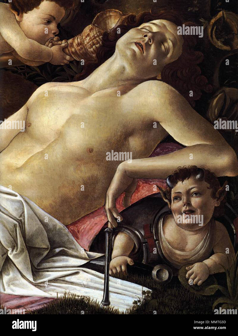. BOTTICELLI, Sandro Venere e Marte tempera su legno, 69 x 173,5 cm National Gallery di Londra inglese: Venere e Marte (dettaglio) . circa 1483. Botticelli, Marte e Venere, dettaglio Foto Stock