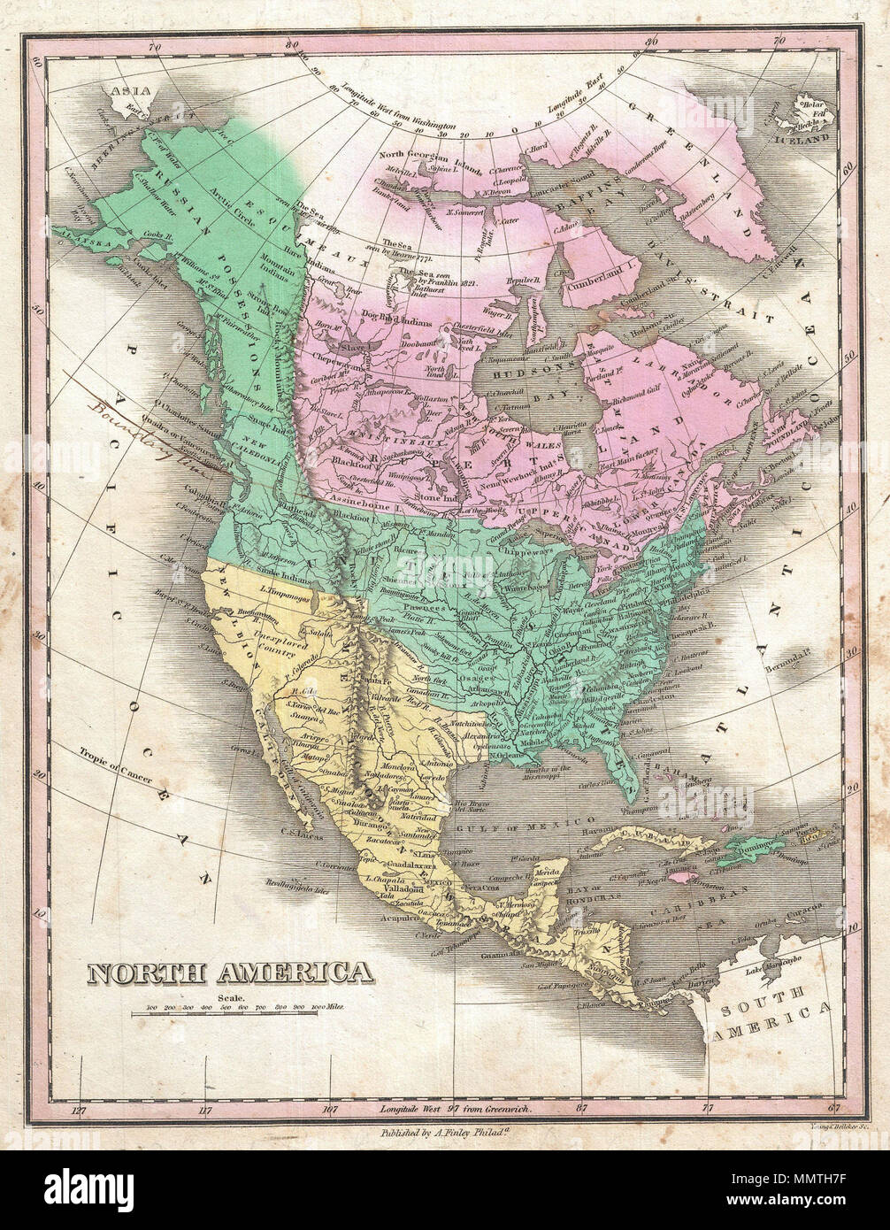 Inglese Si Tratta Di Finley E Desiderabile 1827 Mappa Del Nord America Copre Il Continente Dal