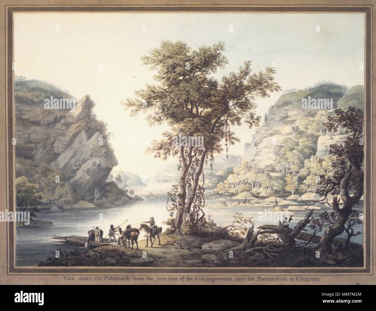 Visualizza in basso la Potomack, dalla giunzione del Cohongoronta e la Shenandoah in Virginia. Tra il 1795 e il 1796. Il Brooklyn Museum - Visualizza in basso la Potomack, dalla giunzione del Cohongoronta e la Shenandoah in Virginia - William Strickland - generale Foto Stock