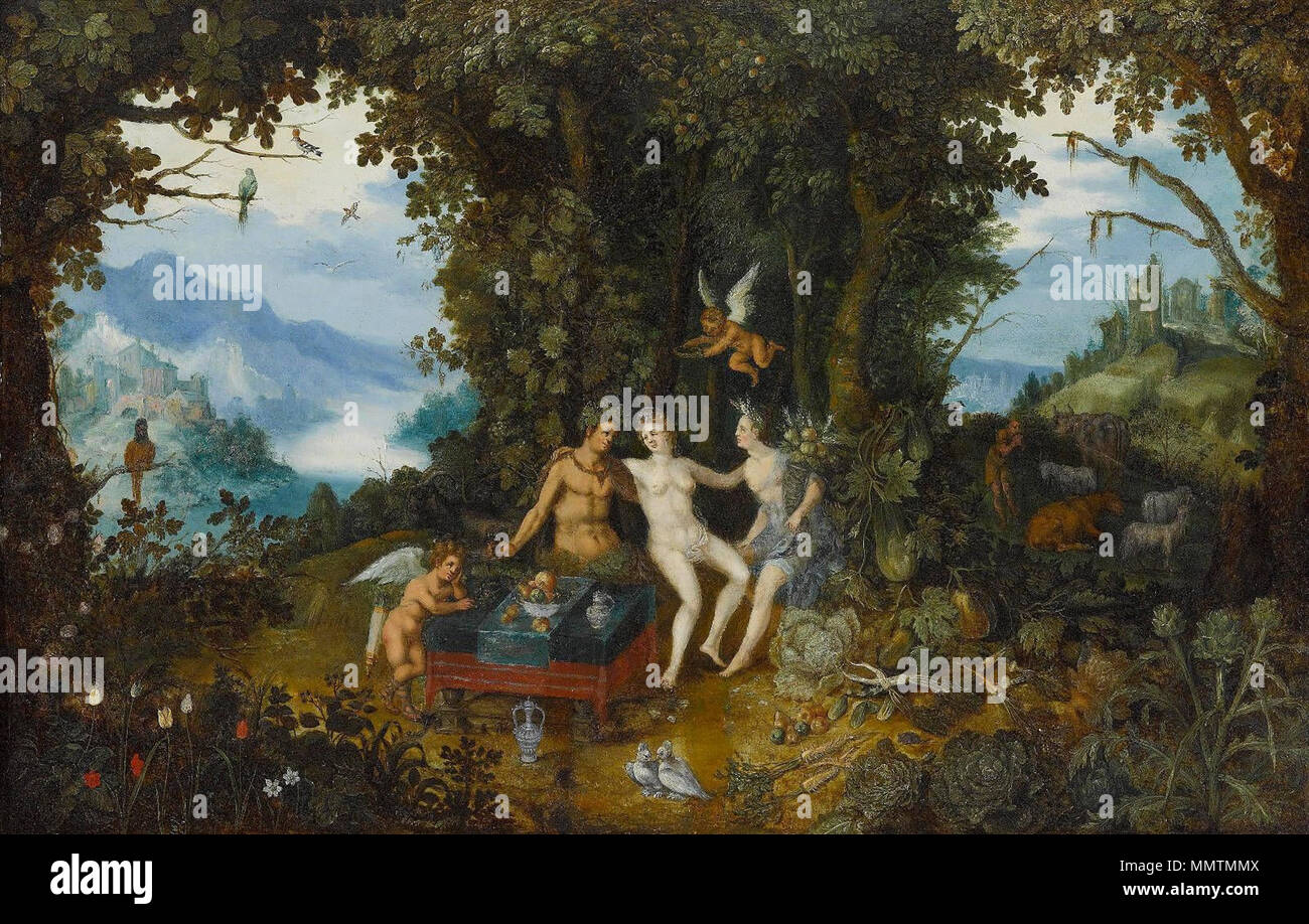 . Nach der 'Allegorie der Erde' des Jan Brueghel d. Ä.; Rom, Galleria Doria Pamphilj. Sine Cerere et Baccho friget Venus. Xvii secolo (?). Seguace di Jan Brueghel il Vecchio (1568-1625) nomi alternativi Jan Brueghel il sambuco, Jan Bruegel (MI), velluto Brueghel Descrizione pittore fiammingo, disegnatore e incisore Data di nascita e morte 1568 13 gennaio 1625 Luogo di nascita e morte di Bruxelles il lavoro di Anversa periodo dal 1578 fino al 1625 sede di lavoro Anversa (1578), Italia (1589-1596), Napoli (1590), Roma (1592-1594), Milano (1595-1596), Anversa (1596-1625), Praga (1604), Bruxelles (1606-16 Foto Stock