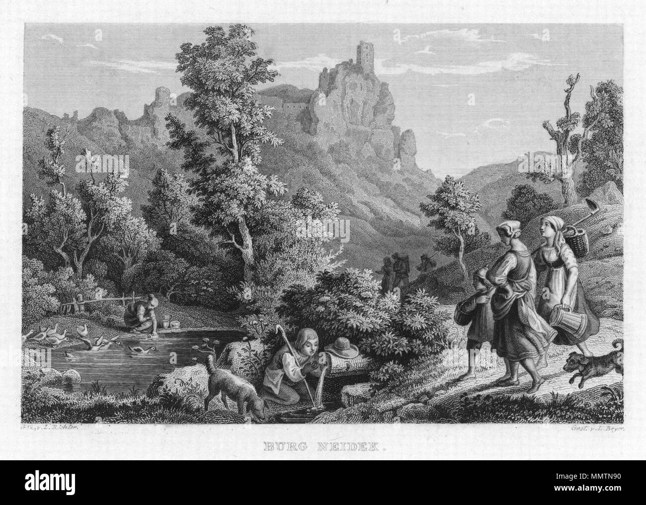 . Deutsch: Burgruine Neideck in Album fränkischen der Schweiz. Neun Stahlstiche. 1840. . 1840. gez. v. Adrian Ludwig Richter (1803-1884) nomi alternativi Adrian Ludwig Richter Descrizione pittore tedesco, disegnatore e incisore e illustratore Data di nascita e morte 28 Settembre 1803 19 Giugno 1884 Luogo di nascita e morte Friedrichstadt Loschwitz vicino a Dresda la posizione di lavoro di Dresda, Meissen, autorità di Roma controllo : Q551896 VIAF:?100213038 ISNI:?0000 0001 2145 1853 ULAN:?500018286 LCCN:?n50045834 NLA:?35688218 WorldCat gest. v. L. Beyer. Burgruine Neideck 1840 001 Foto Stock