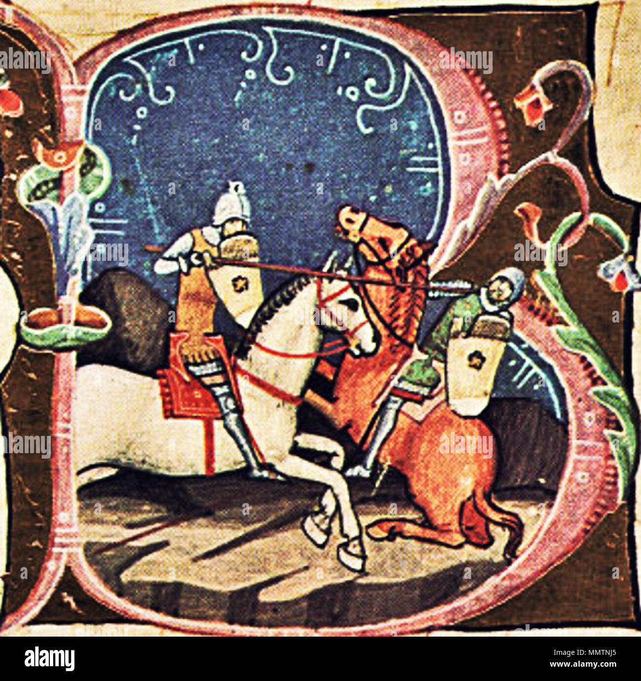 Béla i combattimenti di un guerriero di Pomerania (Chronicon Pictum 054) Foto Stock