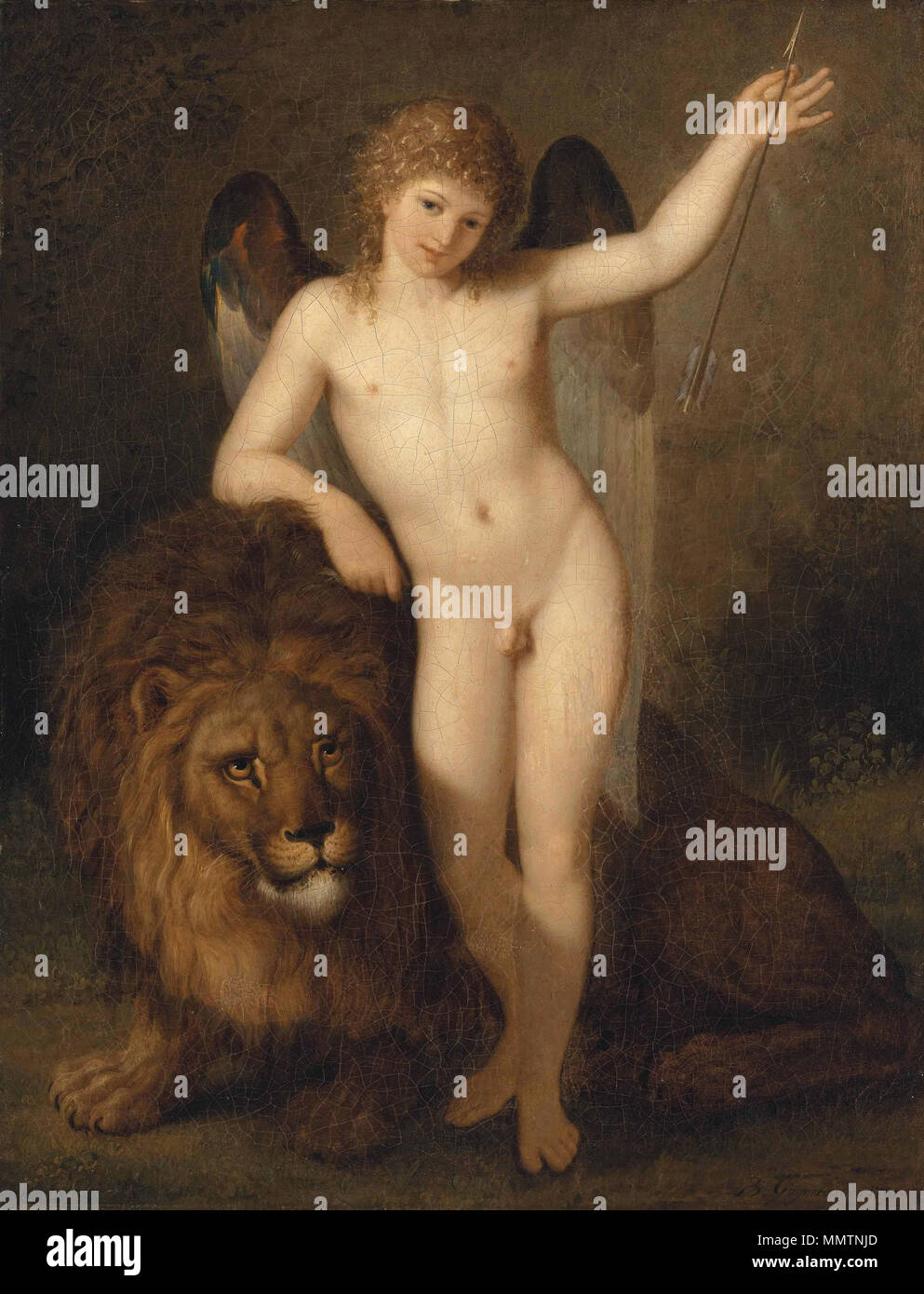 Bénigne Gagneraux - Cupidon avec onu lion (1791) Foto Stock