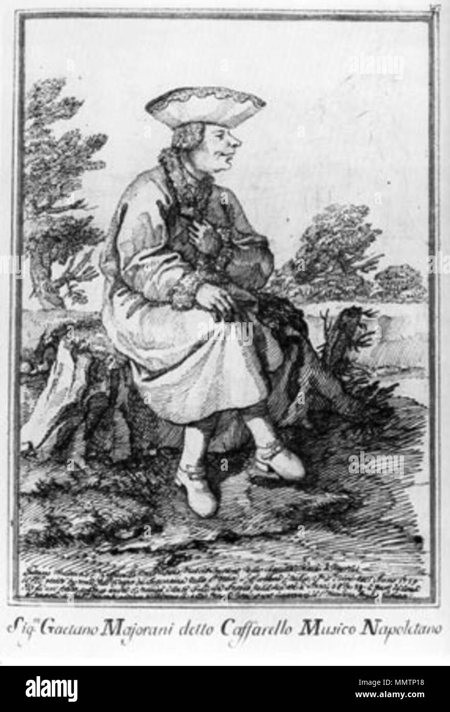 . Español: Caricatura del castrato Caffarelli por Pier Leone Ghezzi Caffarello Foto Stock