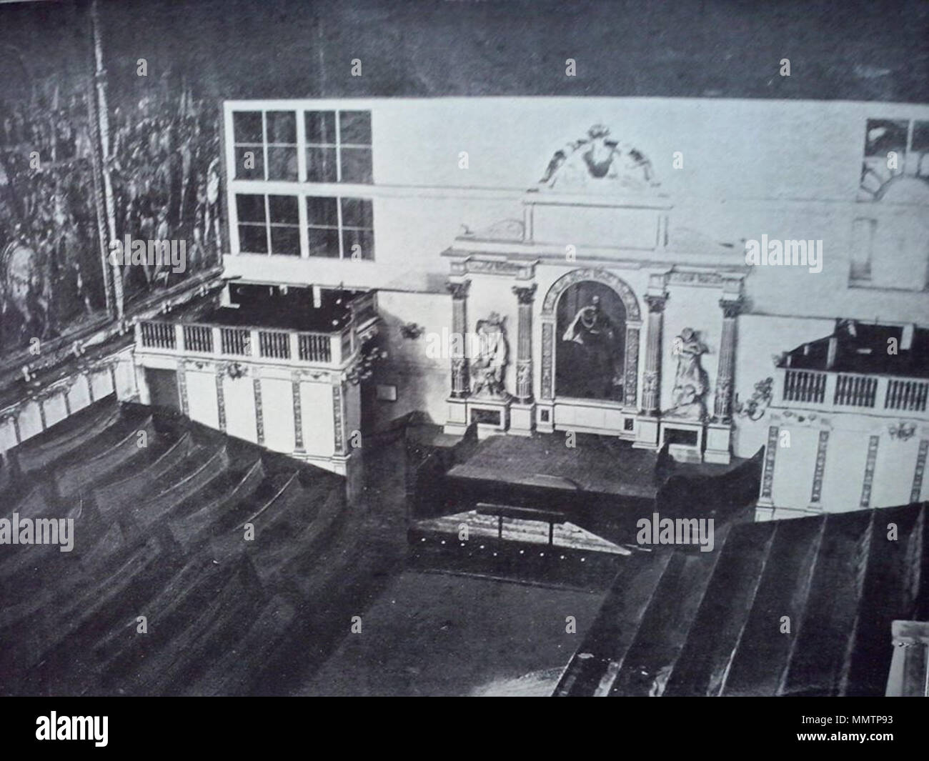 . Italiano: Rara fotografia del Salone dei Cinquecento trasformato nella Camera dei Deputati del Regno d' Italia, con capitale Firenze dal 1865 al 1871 . 1865. Persona sconosciuta Camera dei Deputati Toscana Foto Stock