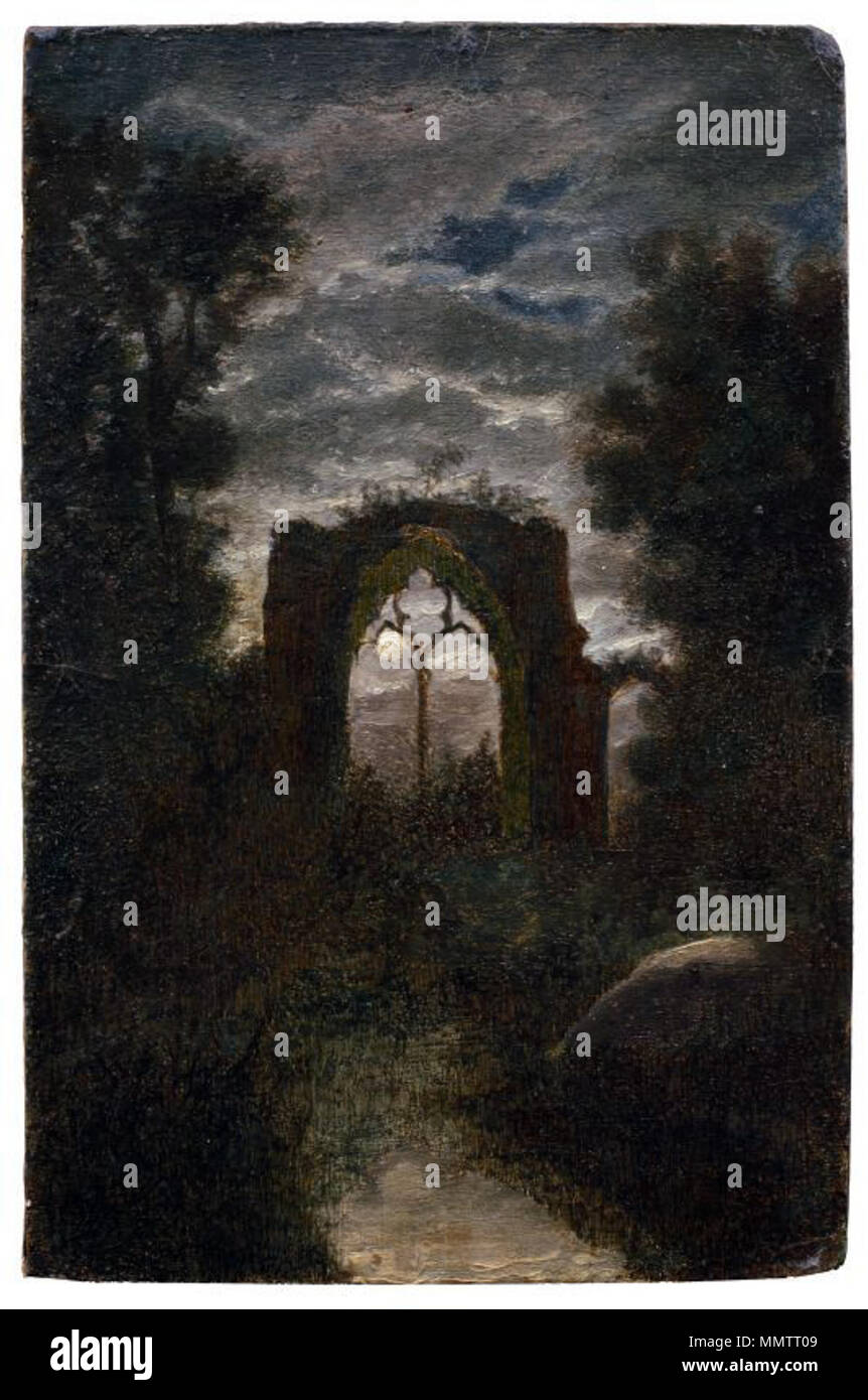 . Die Ruine von Netley Abbey im Mondlicht. Öl auf kräftiger Malpappe. Unsigniert. 22,7 x 15 cm le rovine di Netley Abbey al chiaro di luna. Xix secolo. Carl Gustav Carus Die Ruine von Netley Abbey im Mondlicht 1844 Foto Stock