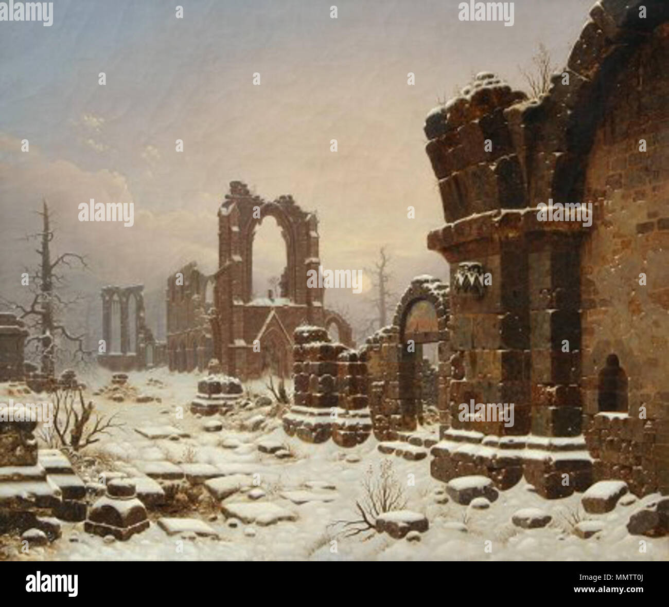 . Inglese: nevoso rovine Walkenried Walkenried le rovine dell'Abbazia di neve. Prima metà del XIX secolo. Carl Hasenpflug (attribuito) Kloster Walkenried im Schnee Foto Stock