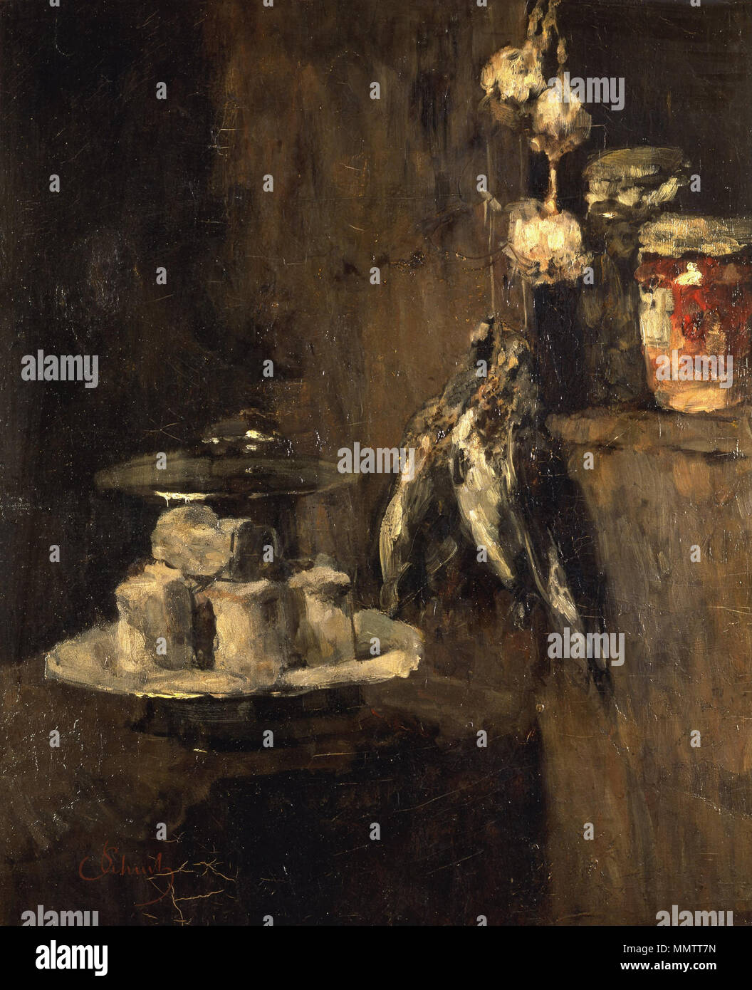 Carl Schuch - Stilleben mit Rebhühnern und Käse - Google Art Project Foto Stock