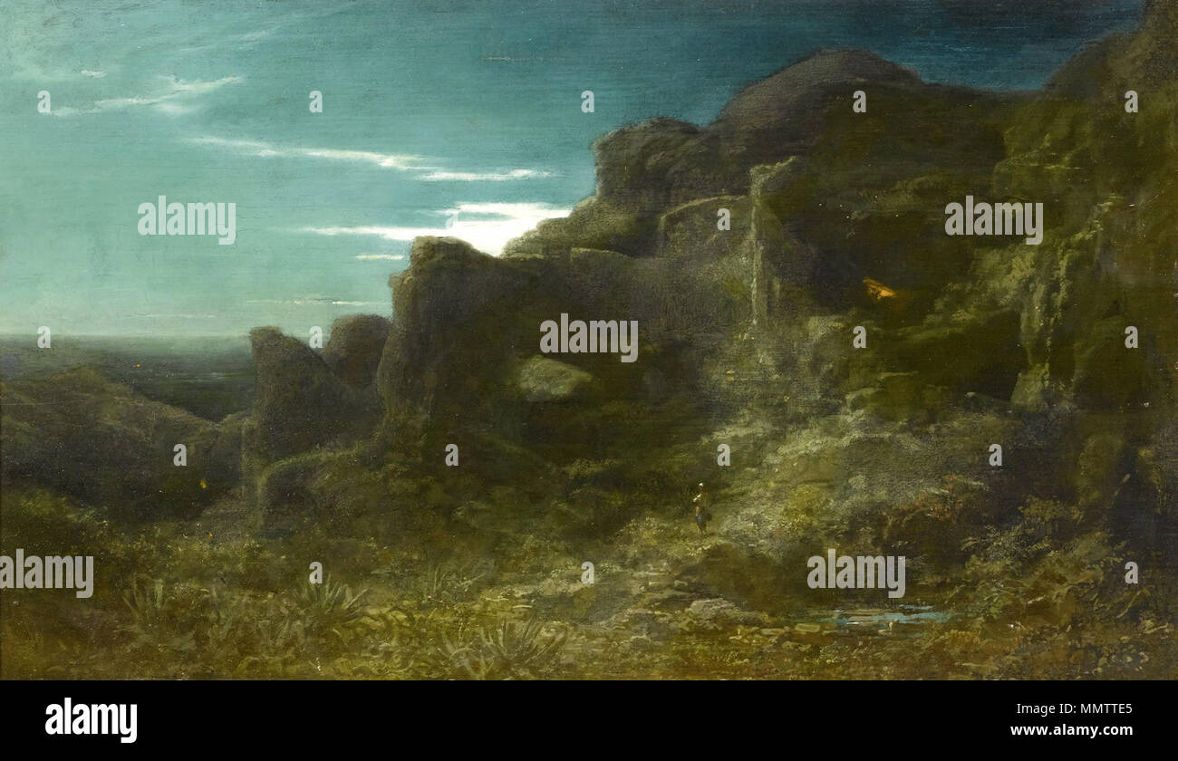 . Deutsch: Mondnacht. Öl auf Holz. 31,4 x 53,5 cm . circa 1880. Carl Spitzweg Mondnacht Foto Stock