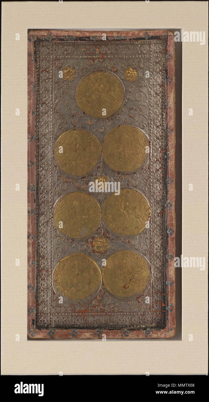 . Inglese: sette delle monete dal Visconti mazzo di tarocchi. Italiano: Sette di monete del mazzo tarocchi Visconti di Modrone, detti anche Cary-Yale. . Xv secolo. Bonifacio Bembo (1420-1480) nomi alternativi Bembo, Bonifazio Descrizione pittore italiano e illuminatore Data di nascita e morte 1420 dopo 1477 Luogo di nascita e morte Brescia Milano periodo di lavoro 1447-1477 sede di lavoro Milano competente controllo : Q2486190 VIAF:?13191706 ULAN:?500021037 WGA:?BEMBO, Bonifazio GND:?122469453 RKD:?6343 Cary-Yale mazzo di Tarocchi - Sette di monete Foto Stock