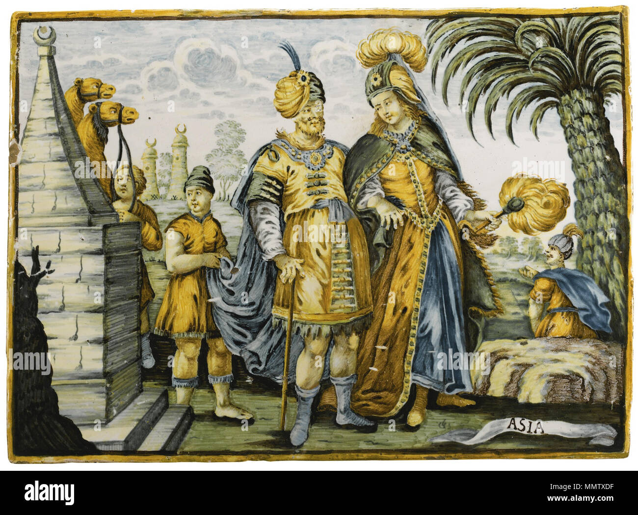 . Asia, a partire da un set di quattro continenti, Castelli mailoica, 24 x 32 cm . 1740 circa. Unknown Castelli maiolica continenti Asia Foto Stock