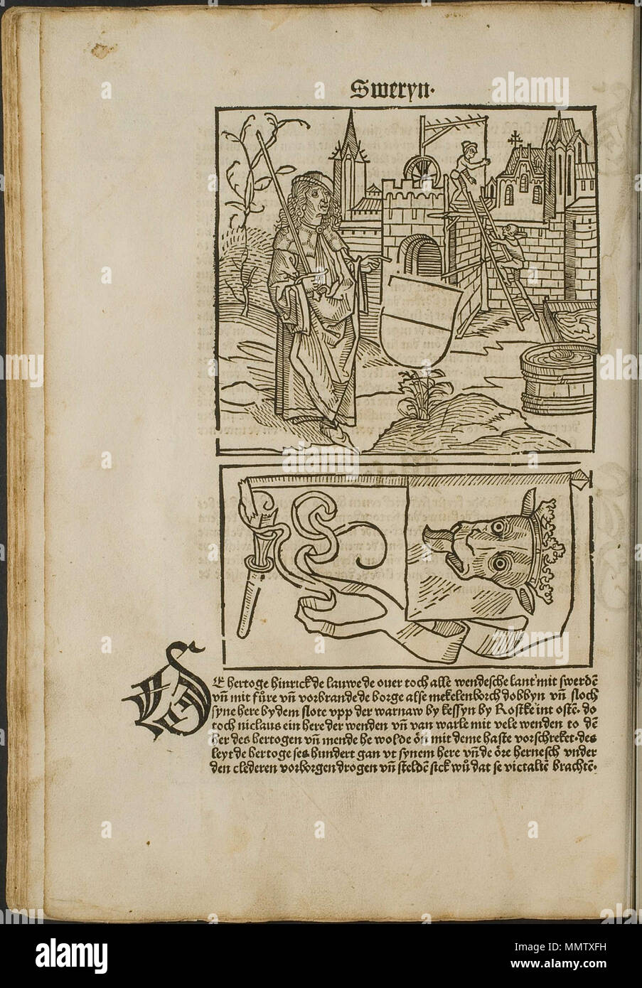 . Illustrazione dal incunabulum: Cronecken der Sassen (Le cronache di Sassonia) stampate da Peter Schöffer a Mainz. . 1492. Conrad Bote (Konrad Botho) Castello Scena p00274 Foto Stock