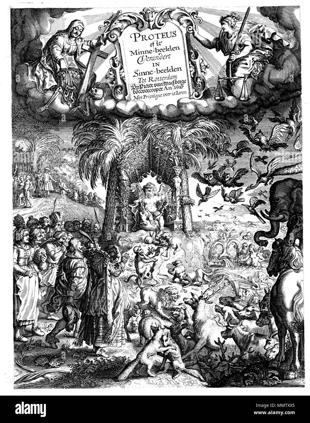 . Inglese: 'Sinn- en Minne-beelden' (senso- e l'amore-immagini), un libro con le insegne di Jacob gatti, cura nei Paesi Bassi 1627. Titolo pagina di a. Deutsch: Emblembuch 'Sinn- en Minnebeelden' (Sinn- und Liebesbilder) von Jacob Gatti, 1627. Titelblatt. . 1627. Giacobbe Gatti (1741-1799) nomi alternativi Giacobbe ii gatti; Giacobbe Gatti (1741-1799); J. Gatti; jakob gatti; Giacobbe gatti Descrizione disegnatore olandese, incisore, pittore e insegnante di arte Data di nascita e morte 11 Giugno 1741 9 Novembre 1799 Luogo di nascita e morte di Altona Amsterdam periodo di lavoro tra circa 1756 e circa 1799 sede di lavoro Amsterda Foto Stock
