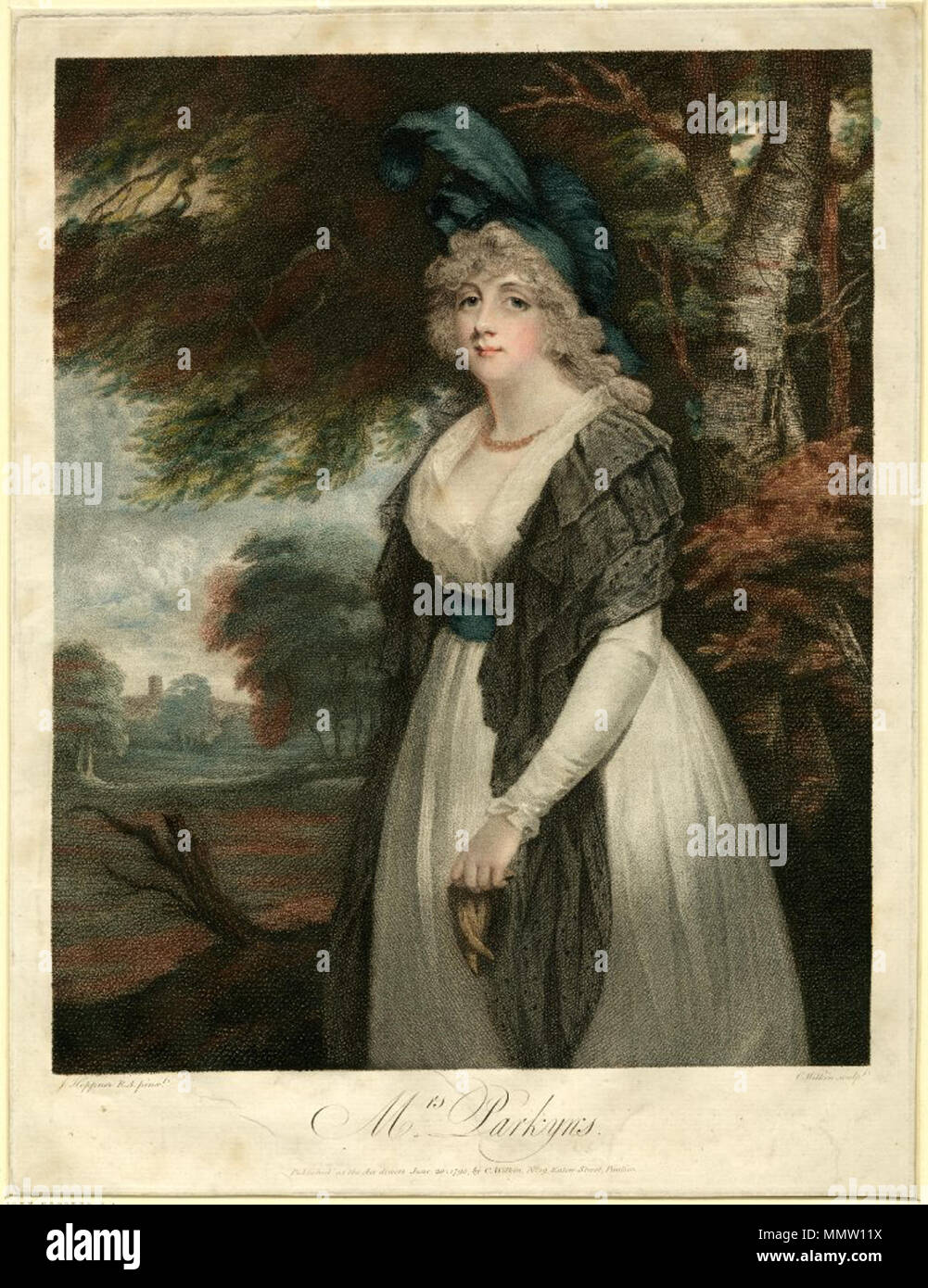 . Signora Rancliffe nee Elizabeth Anne James, sposato a Thomas Boothby Parkyns, primo Baron Rancliffe (1755-1800), carta da imbianchino, colore - dopo John Hoppner, stampa realizzato da Charles Wilkin, pubblicato da Charles Wilkin a Londra 1795 . 1795. Charles Wilkin (circa 1750-1814) Descrizione Incisore inglese e pittore di padre di Francesco William Wilkin Data di nascita e morte 1750 28 Maggio 1814 Luogo di nascita e morte Londra London sede di lavoro London Authority control : Q5083528 VIAF:?4462117 ULAN:?500027543 BNE:?XX5449582 RKD:?84549 Dopo John Hoppner (1758-1810) Descrizione inglese po Foto Stock