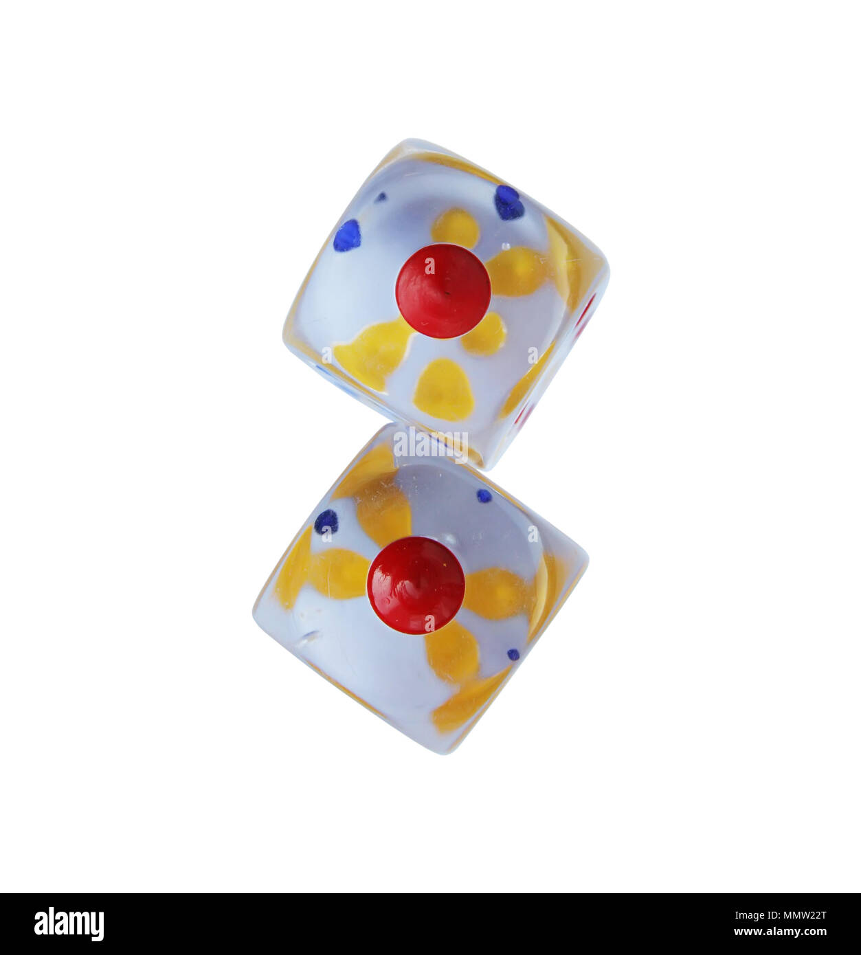 Dadi trasparenti. Dadi colorati. Vetro fatto dadi. Foto Stock