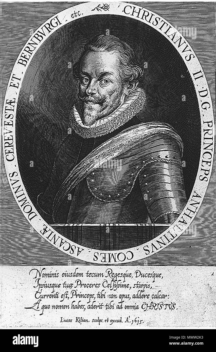 . Deutsch: Christian I. von Anhalt-Bernburg zeitgenössischer Kupferstich von 1615 . 1615. Questo file è privo di informazioni sull'autore. Cristiano mi Anhalt Bernburg Foto Stock
