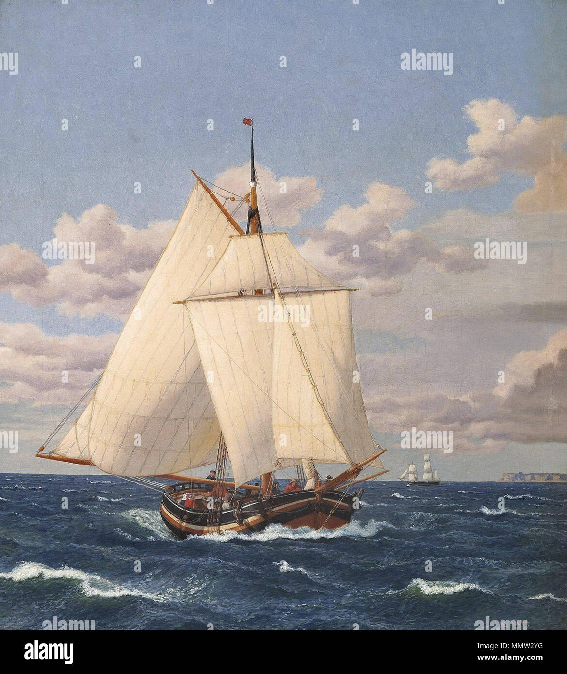 Un danese Yacht passando Stevns. 1844. Christoffer Wilhelm Eckersberg - En dansk Jagt passerer Stevns Foto Stock