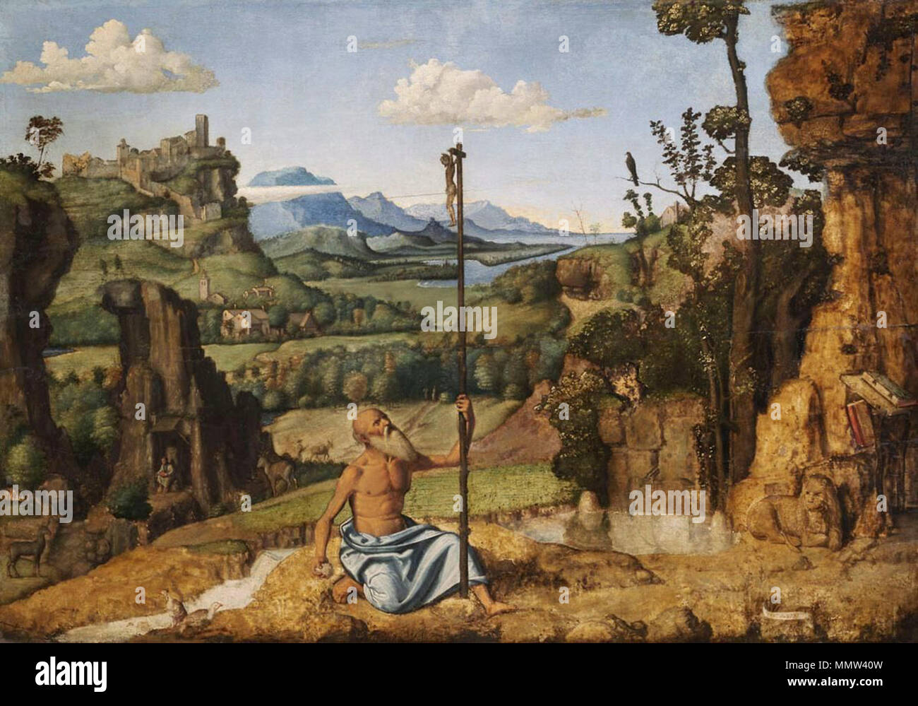Inglese: Il San Girolamo penitente nel deserto . circa 1495. Cima da Conegliano, San Girolamo penitente nel deserto, Budapest Foto Stock