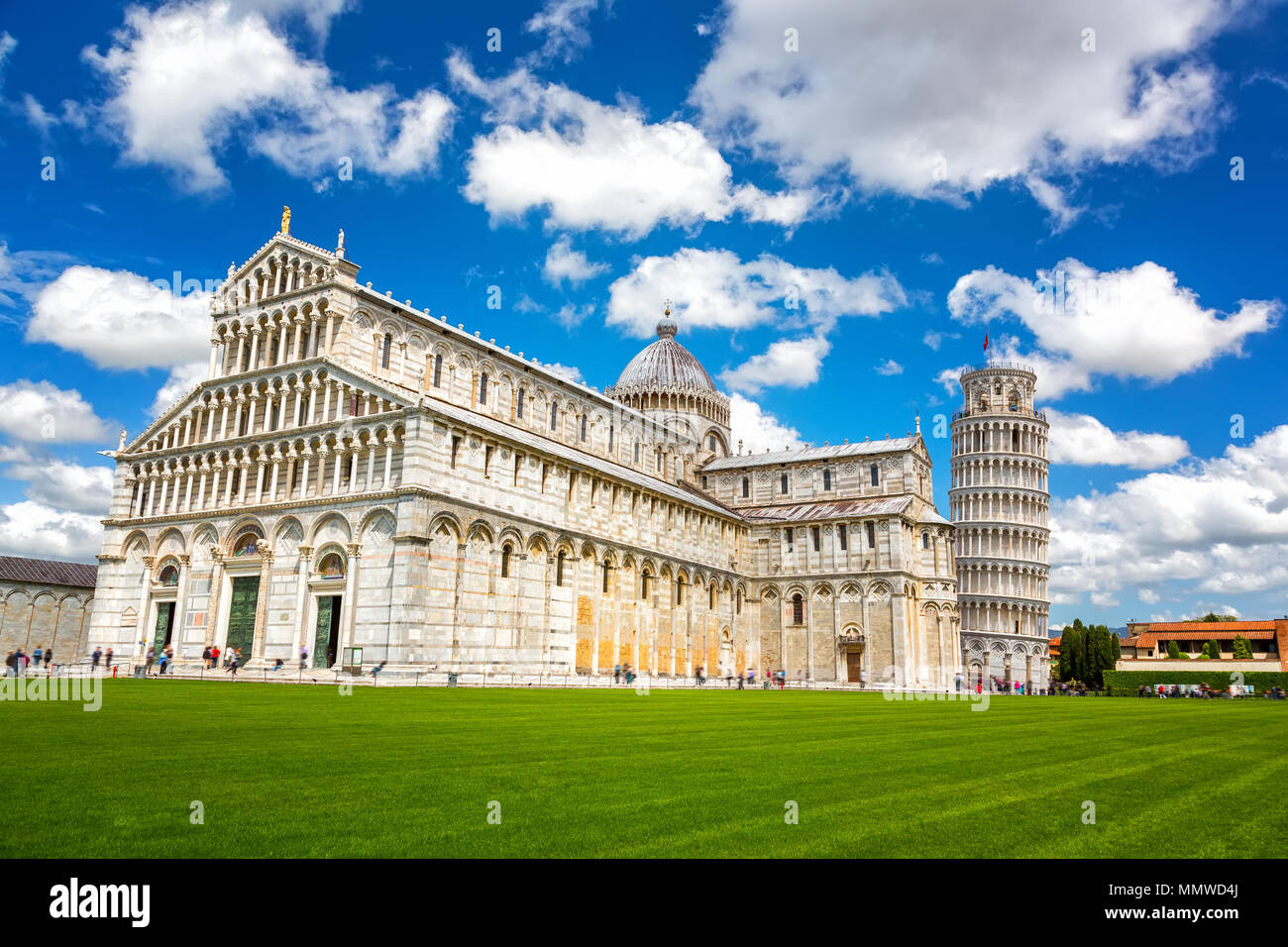 La cattedrale e la Torre Pendente di Pisa Foto Stock