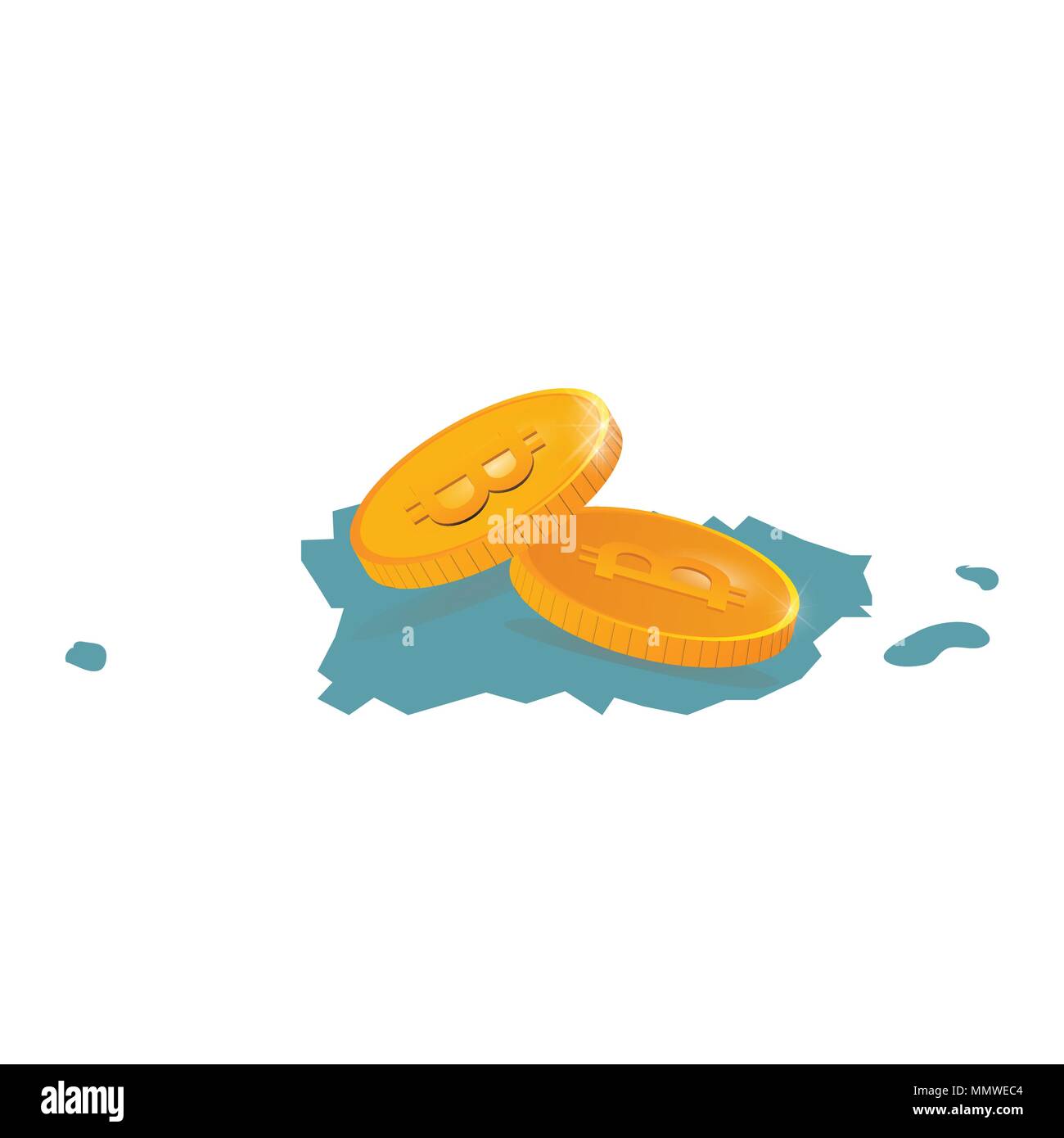 Illustrazione Vettoriale: monete d oro con segno Bitcoin e silhouette di mappa di Puerto Rico. Illustrazione Vettoriale