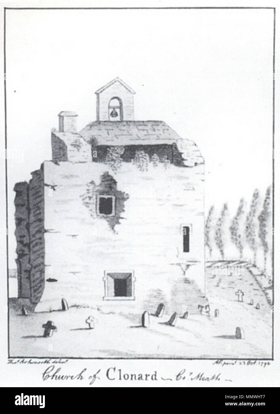 . Rovine della Abbazia di Clonard come disegnato da Austin Cooper nel 1794 . 1794. Austin Cooper, caricato da AFBorchert Abbazia di Clonard rovine Austin Cooper 1794 Foto Stock