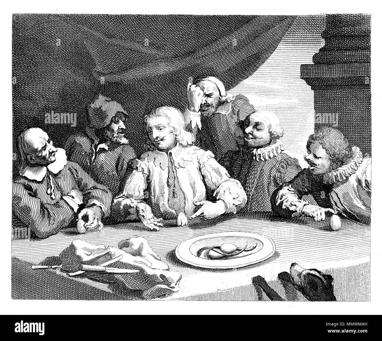 . Columbus rompendo l'uovo - abbonamento per Hogarth's Analisi di bellezza . 1752. William Hogarth (1697-1764) Descrizione British pittore e incisore, Data di nascita e morte 10 novembre 1697 25 ottobre 1764 Luogo di nascita e morte Londra London sede di lavoro Londra, Chiswick competente controllo : Q171344 VIAF:?ISNI 17268409:?0000 0001 2099 3749 ULAN:?500004242 LCCN:?n80126106 NLA:?35201047 WorldCat uovo di Colombo Foto Stock
