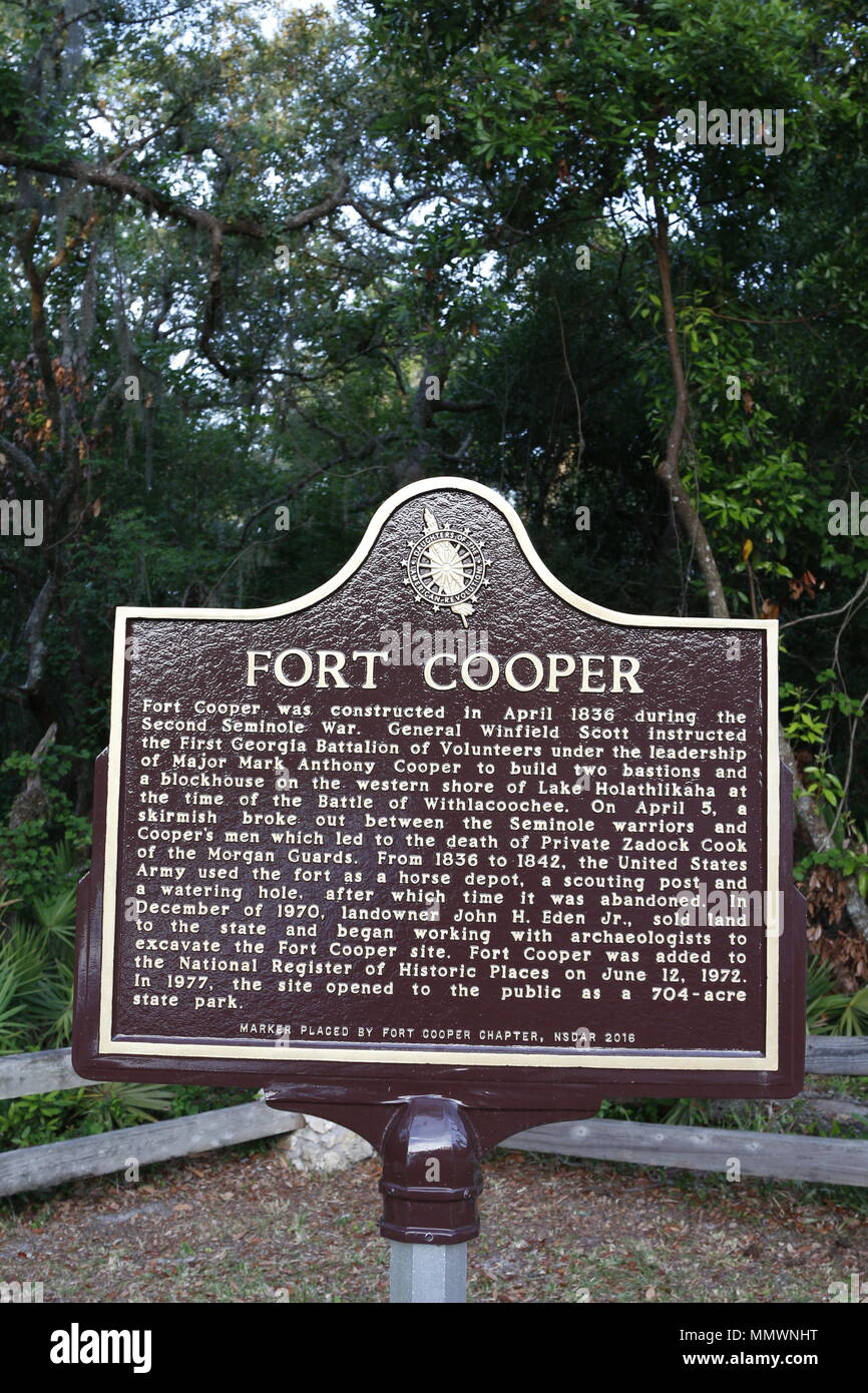 Fort Cooper parco statale, Inverness, FL costruita nel 1836 durante la Seconda Guerra Seminole Foto Stock