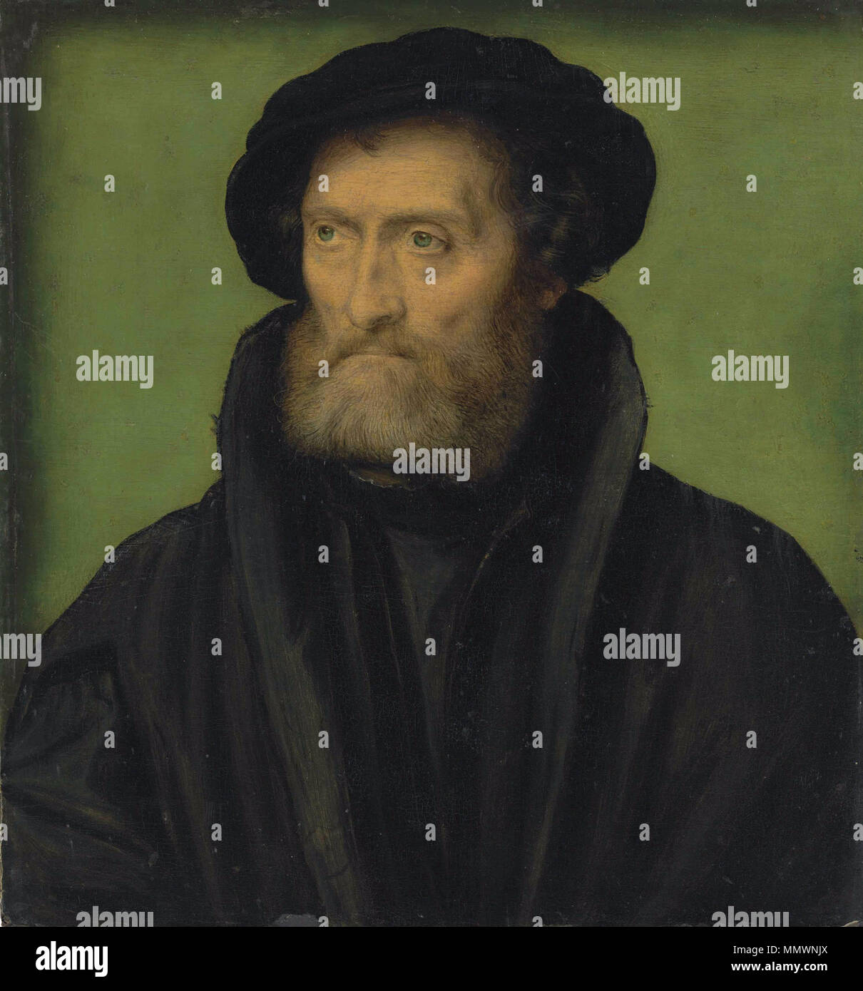 . Inglese: Ritratto di un mercante, originariamente pensato per essere il theolgian Theodore de Bréze. 'Il sitter è stata tradizionalmente identificate come eminente teologo Theodore Beza (1519-1605).... Questa identificazione è stata ormai scontata, tuttavia: il sitter del vestito indica che egli è un ricco mercante borghese, piuttosto che un uomo di apprendimento."[1] Corneille de La Haye Ritratto di un mercante Foto Stock