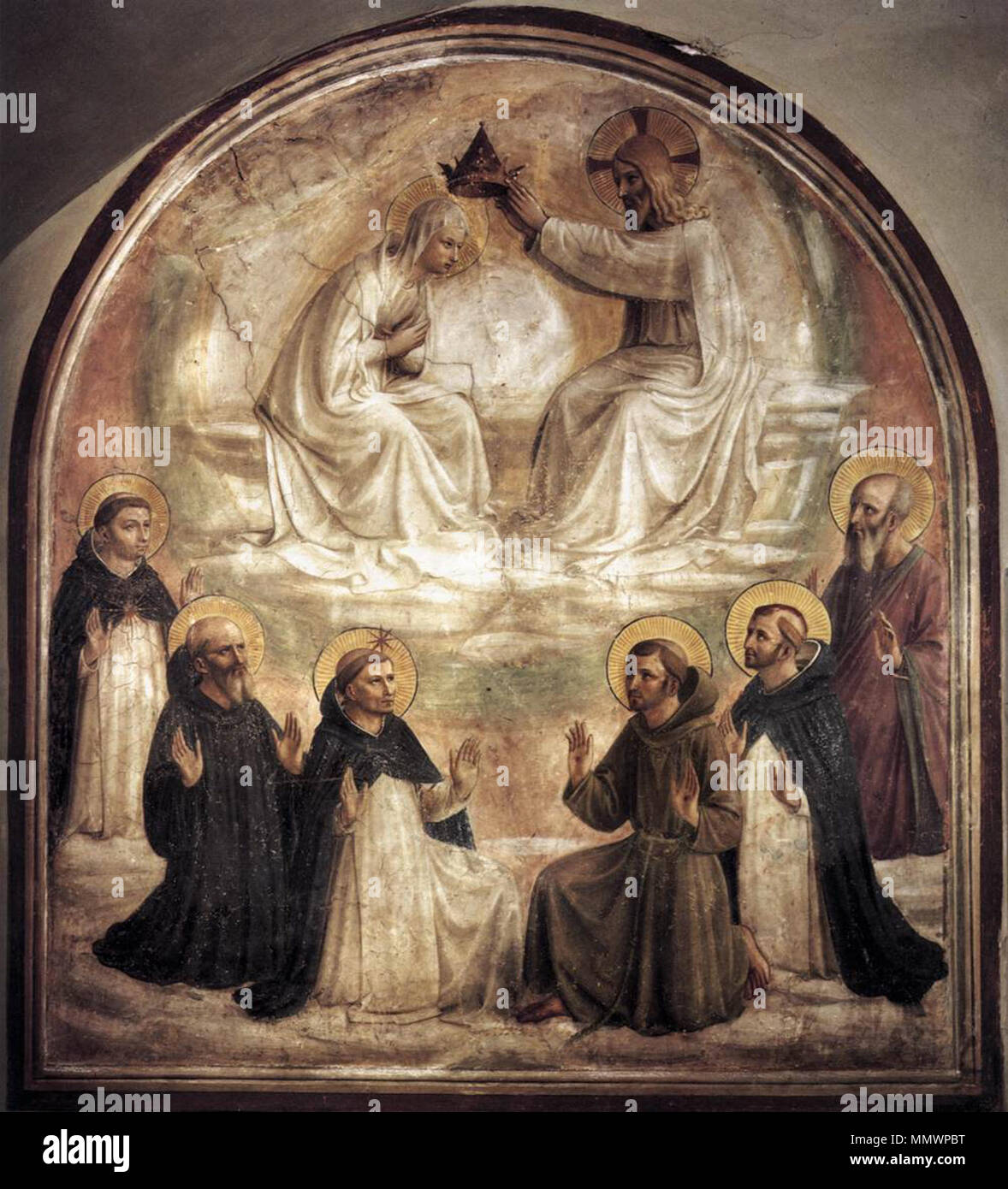 . ANGELICO, Fra' Incoronazione della Vergine affresco, 184 x 167 cm Convento di San Marco, Firenze . tra 1440 e 1441. vedere il nome o la categoria Incoronazione di Maria da parte del Beato Angelico (San Marco Cella 9) Foto Stock