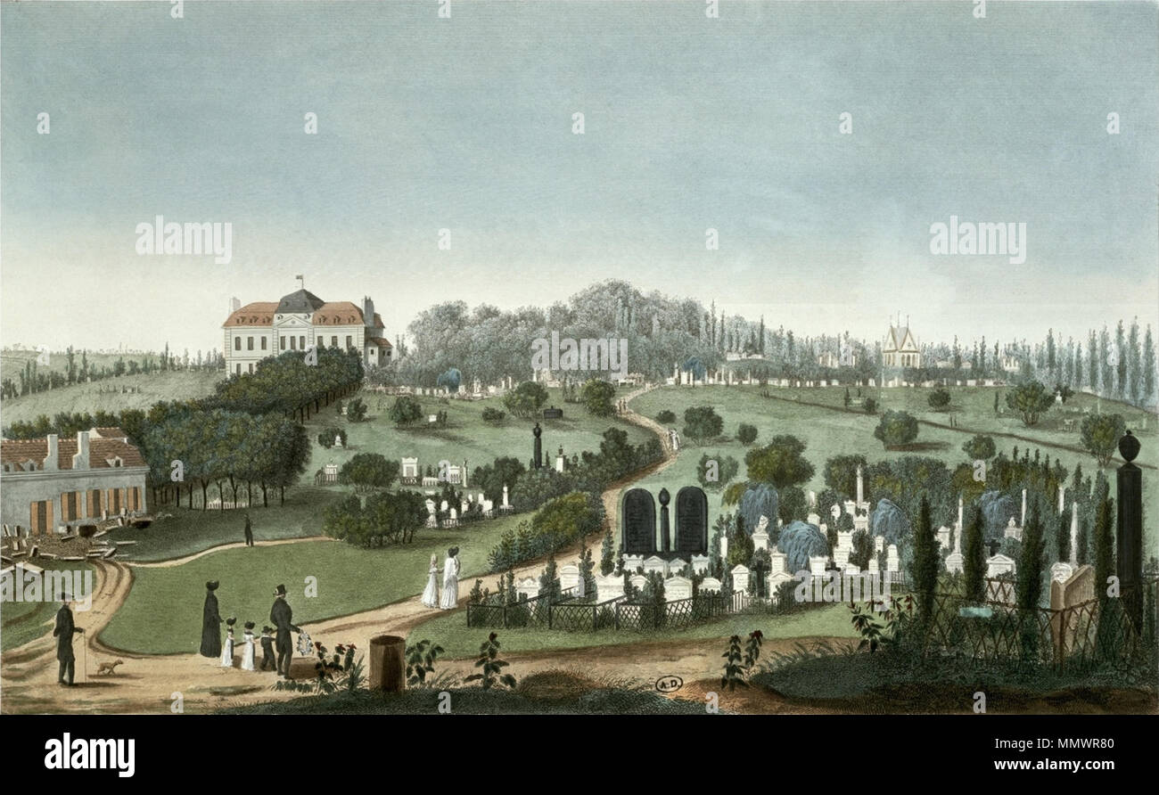Inglese: vista del cimitero di Pere Lachaise dall'ingresso Français: vue du Cimetiere du Père-Lachaise depuis l'entrée . 1815. Courvoisier ( - Vista del cimitero di Pere Lachaise dall'ingresso Foto Stock
